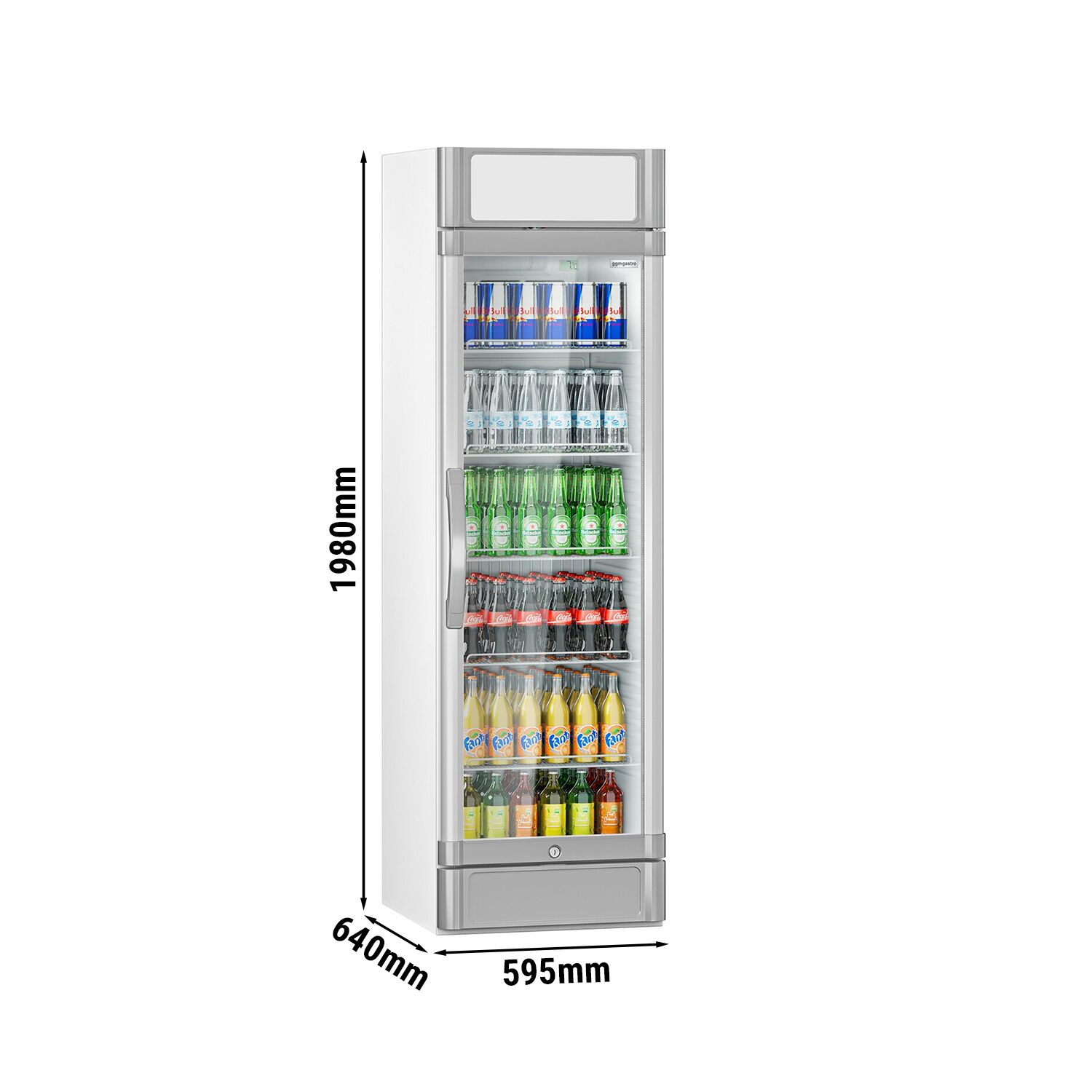 Vitrine réfrigérée à boissons - 595mm - 347 L - 1 porte vitrée - avec caisson lumineux - éclairage LED - affichage digital de la température - Gris - +2 à +10 °C