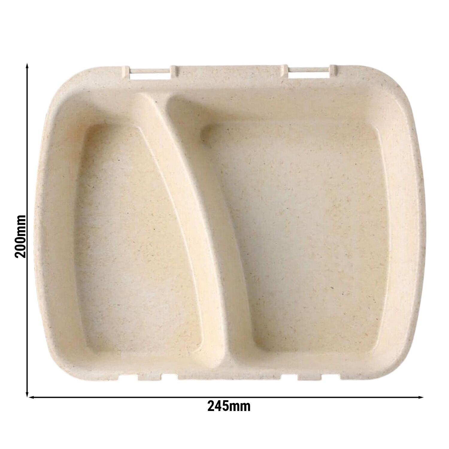 (60 pcs) Barquette réutilisable 2 compartiments - 245x200mm - Crème - Empilable