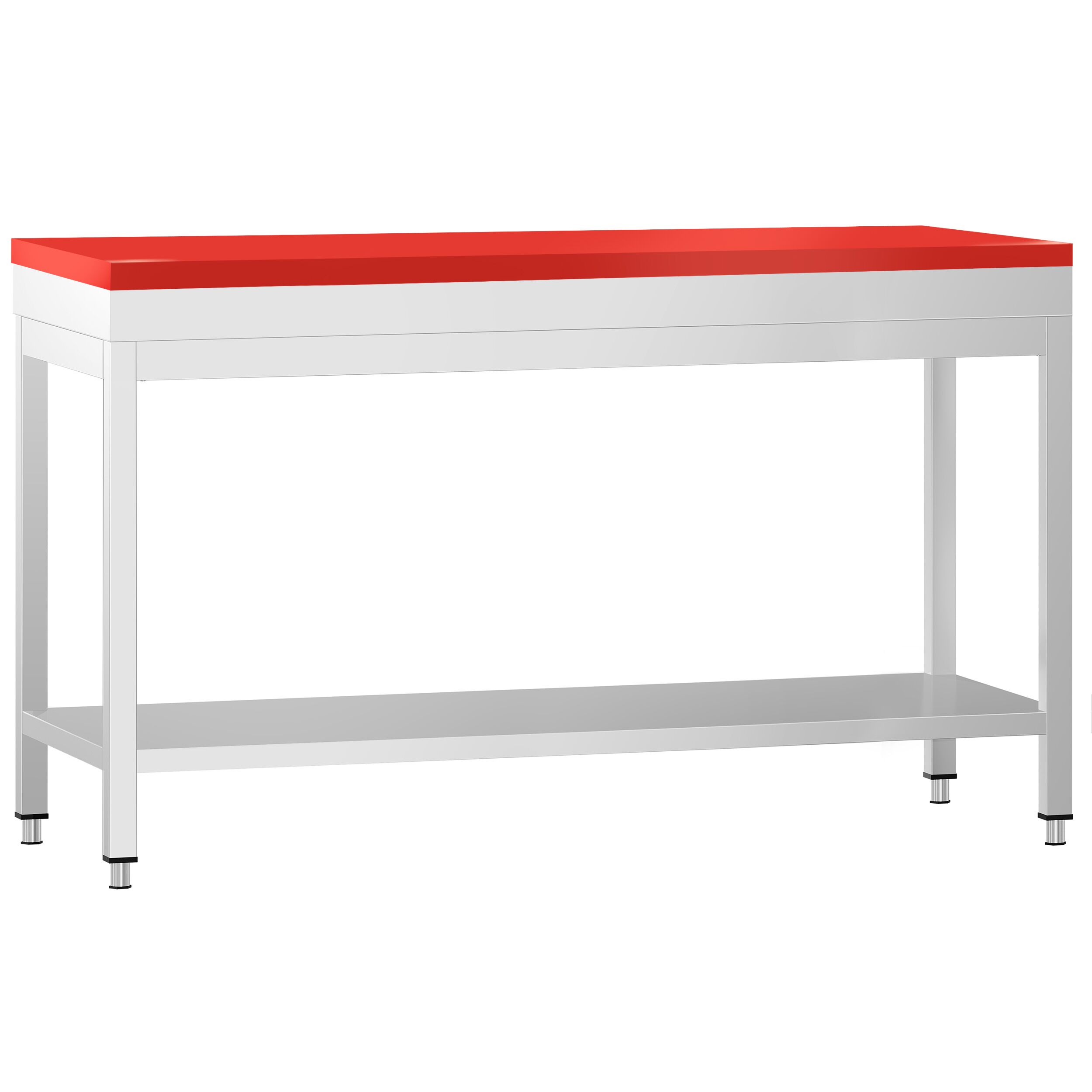 Table de travail inox PREMIUM - 1800 x 600 mm - avec tablette inférieure - incl. Planche à découper Rouge