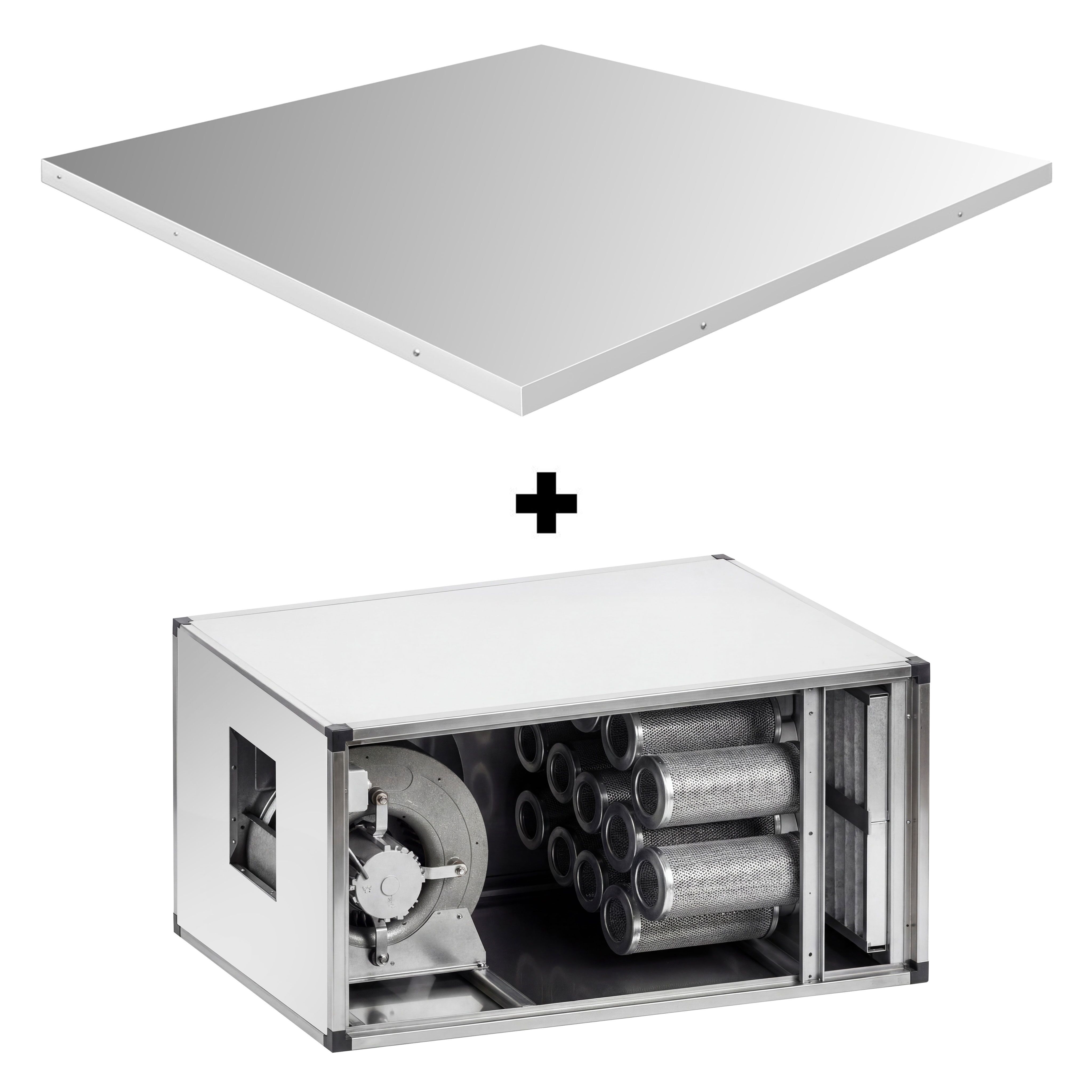 Unité de filtration à charbon actif pour hotte professionnelle avec ventilateur intégré - 4400m³/h - avec préfiltre et filtre à charbon actif - panneau de protection inclus