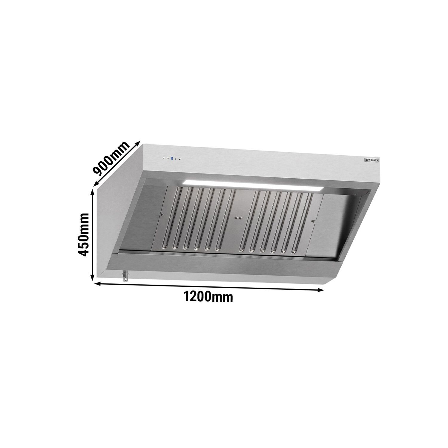 Hotte murale avec moteur - 1200mm - avec régulateur, filtre & lampe