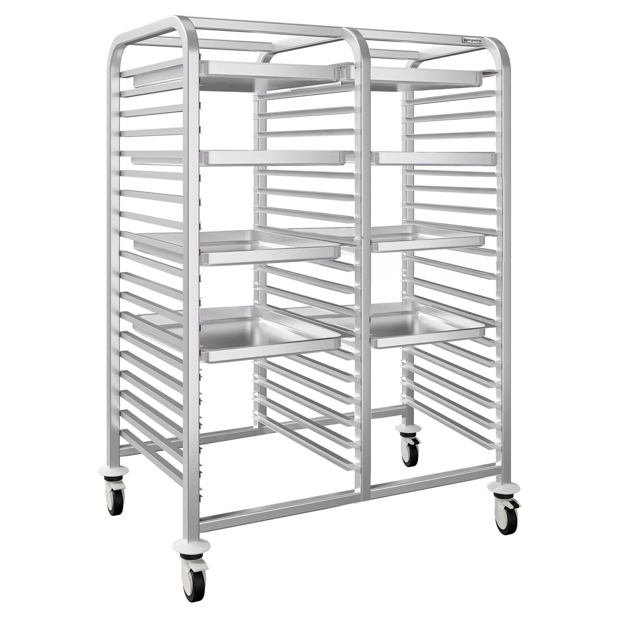 Chariot à plateaux – double – pour 30 plateaux EN 600 × 400 – avec roulettes silencieuses