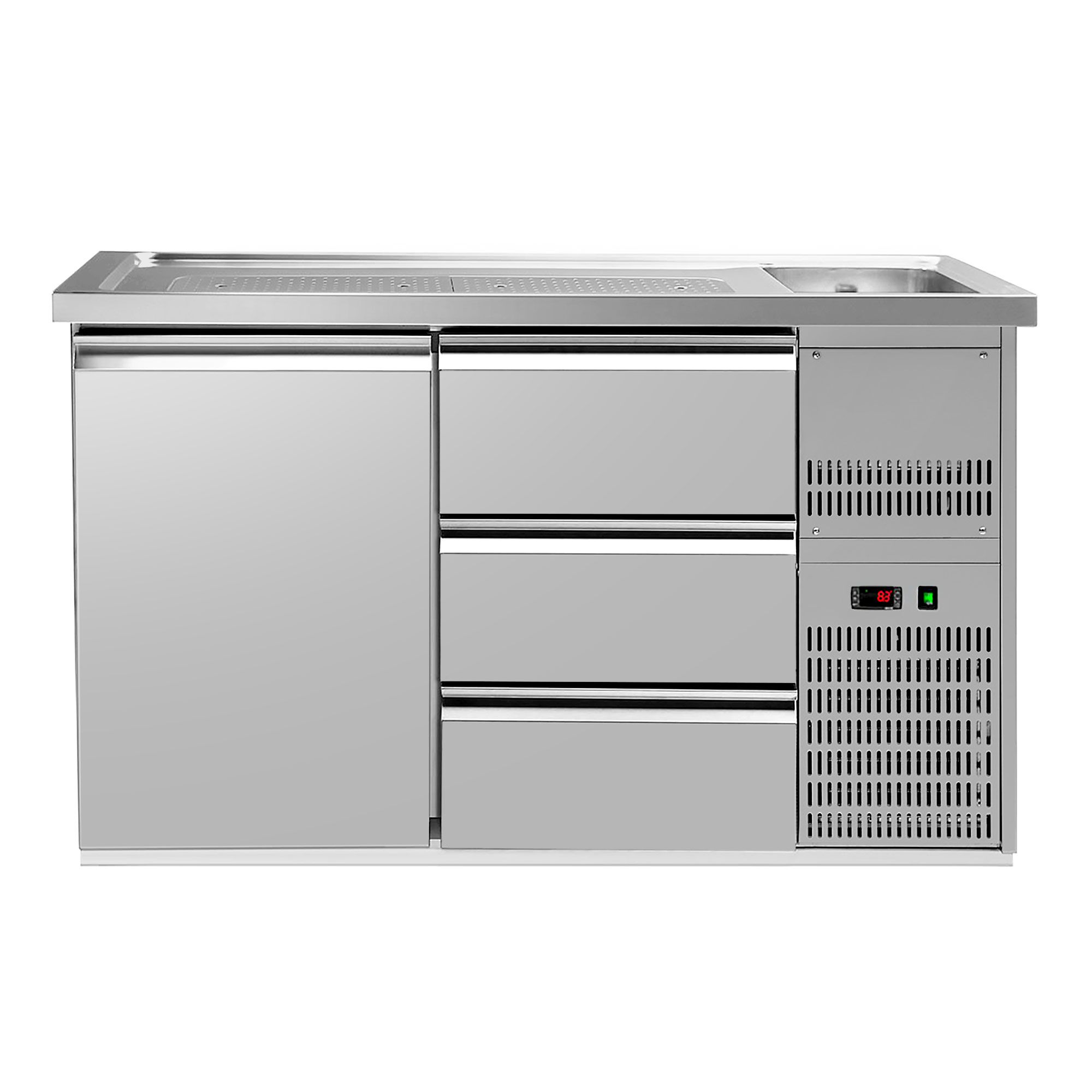Comptoir de bar réfrigéré Premium PLUS – 1550 × 700 mm – 1 porte & 3 tiroirs