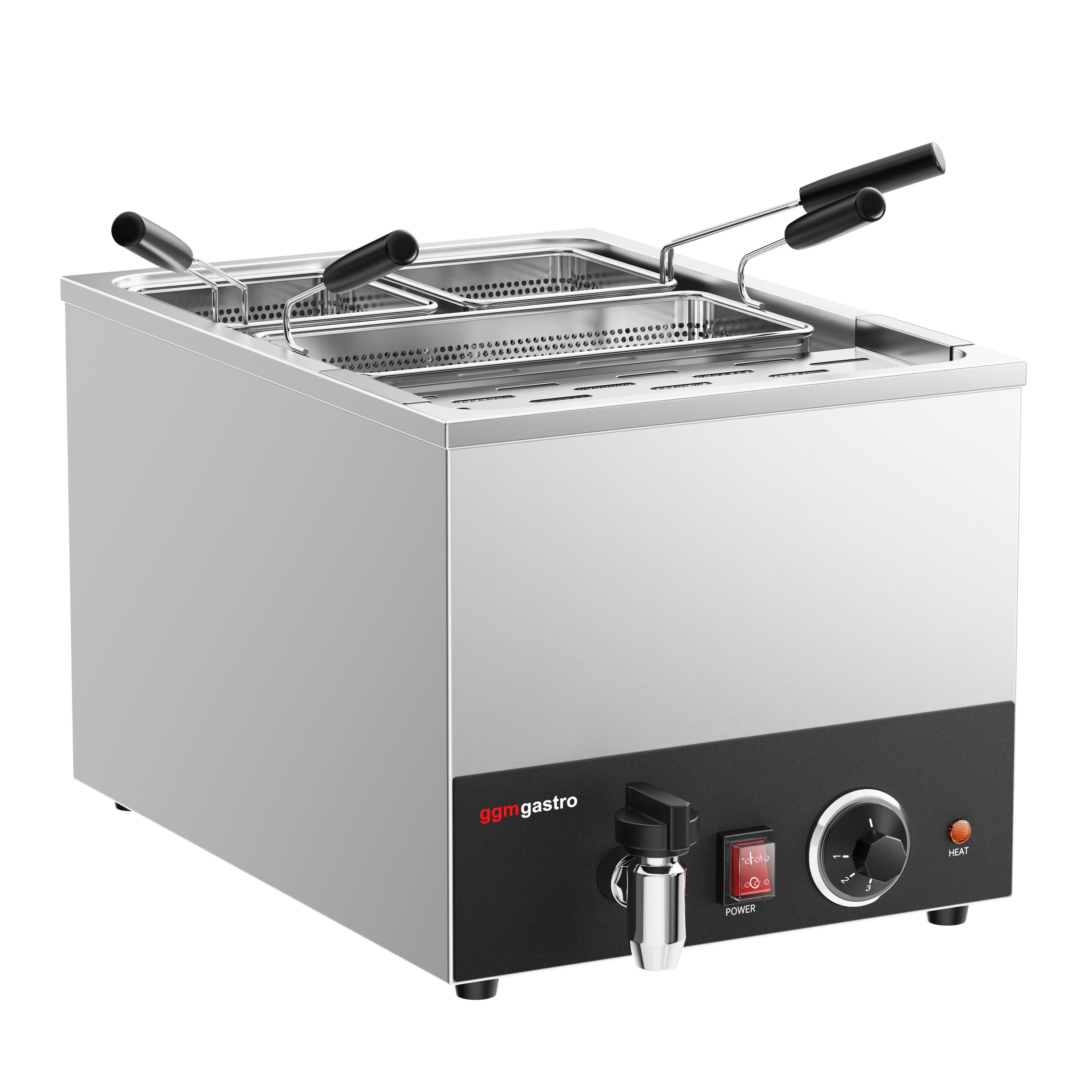 Cuiseur à pâtes électrique – 25 L – 3,25 kW – avec robinet de vidange – incl. 3 paniers