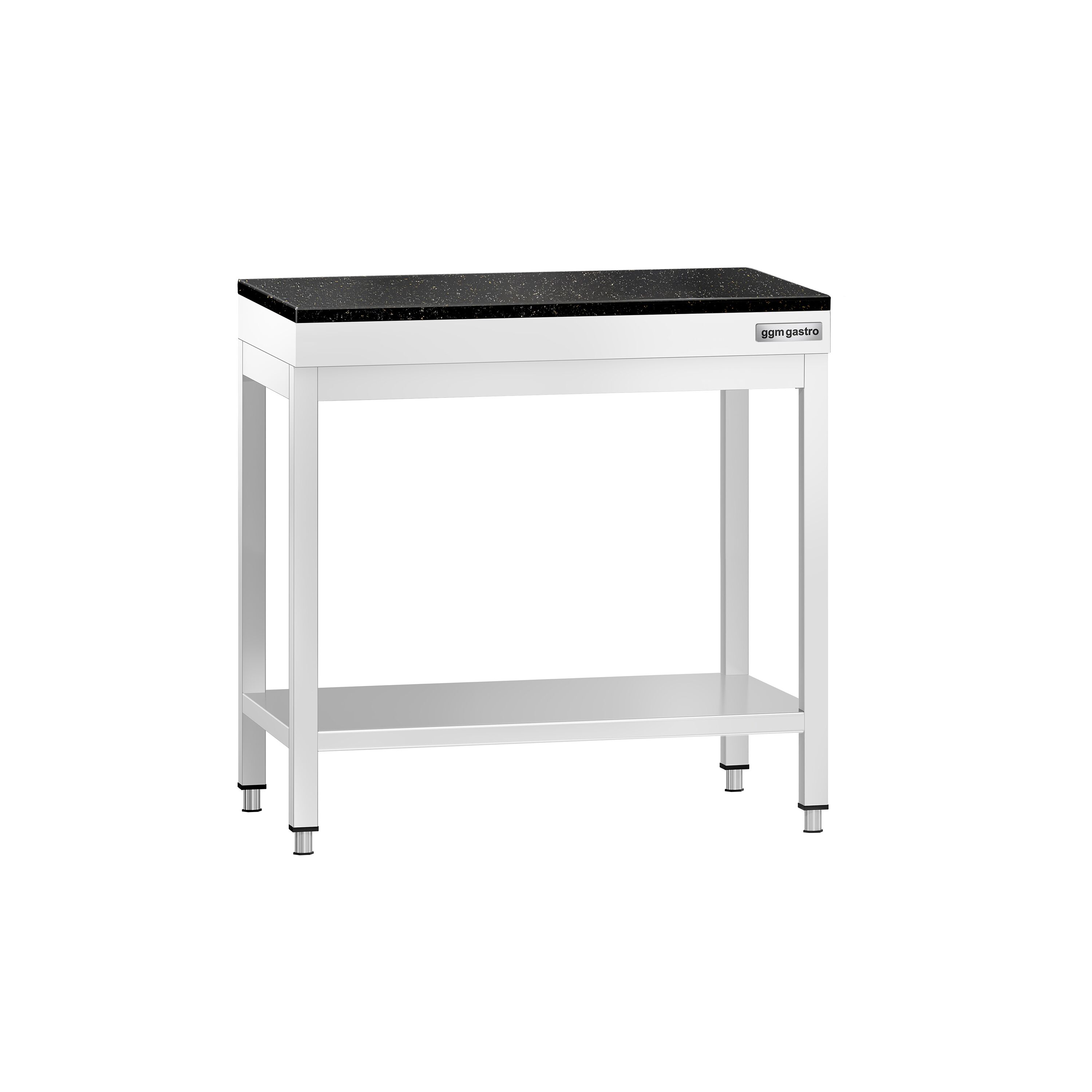 Table de travail inox PREMIUM - 700 x 600 mm - avec tablette inférieure - incl. Plan de travail en Granit