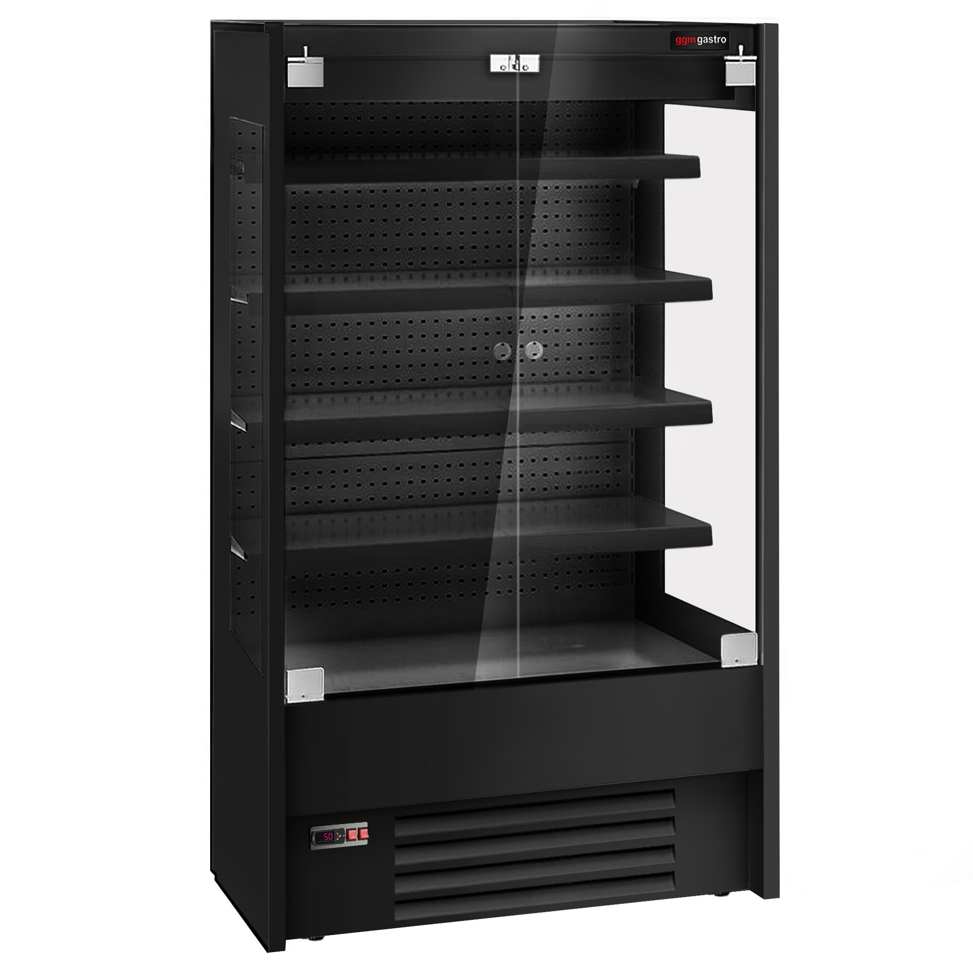 Commercial multideck display fridge - 1100mm - with 2 hinged glass doors & 4 shelves - Black