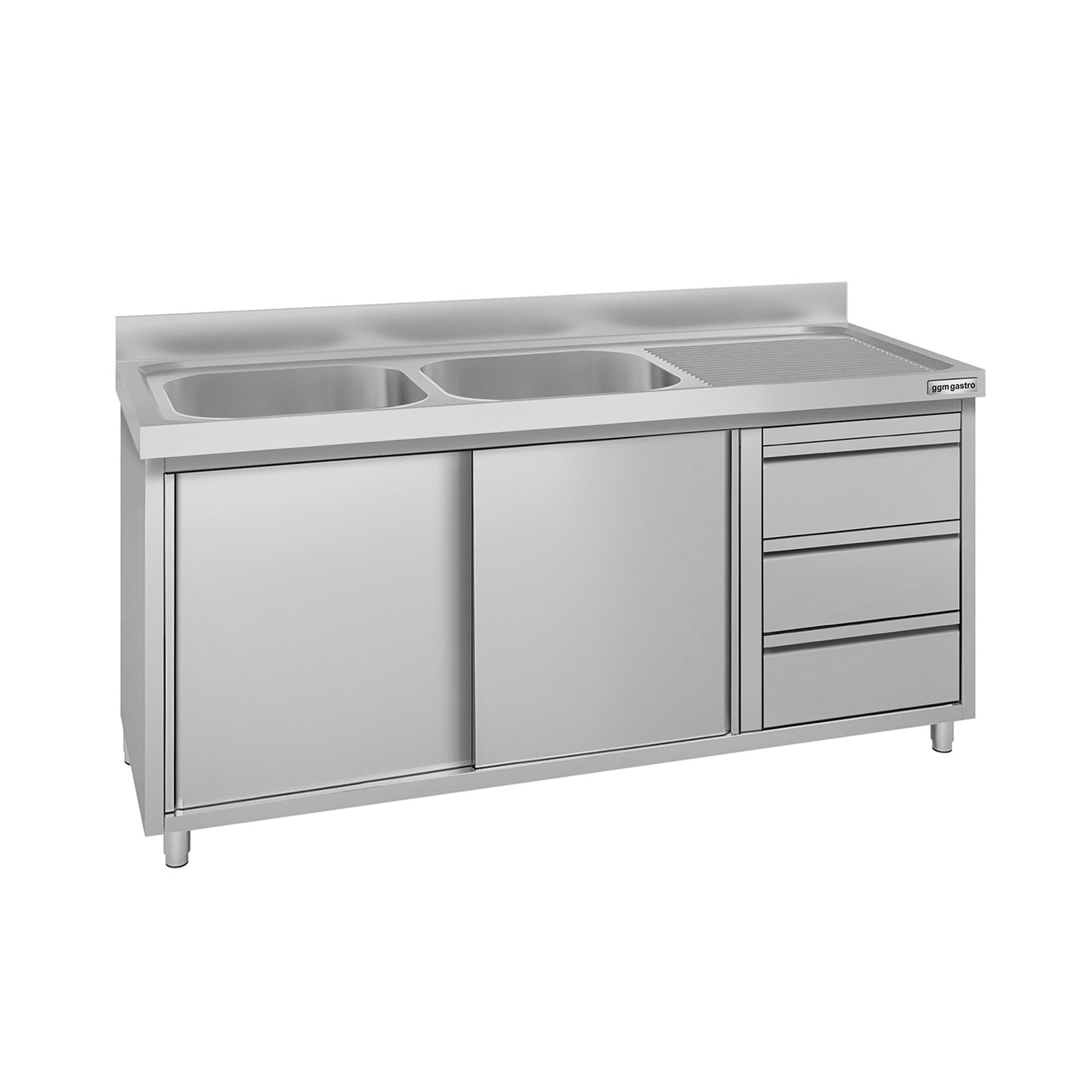 Meuble évier ECO - 1600 x 600 mm - avec 3 tiroirs & 2 bacs à gauche