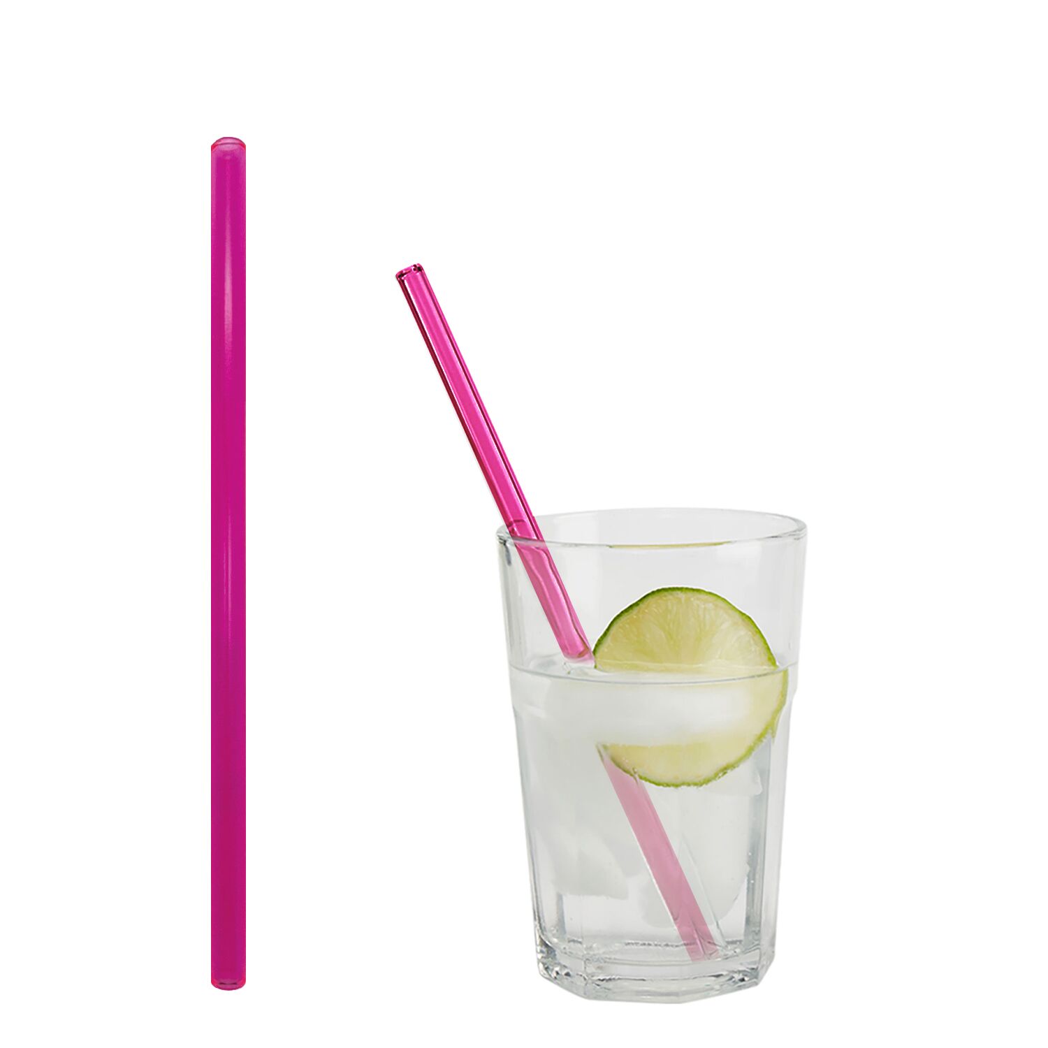 (50 pièces) Pailles en verre – 200 mm – Ø 8 mm – rose néon – incl. 1 brosse de nettoyage