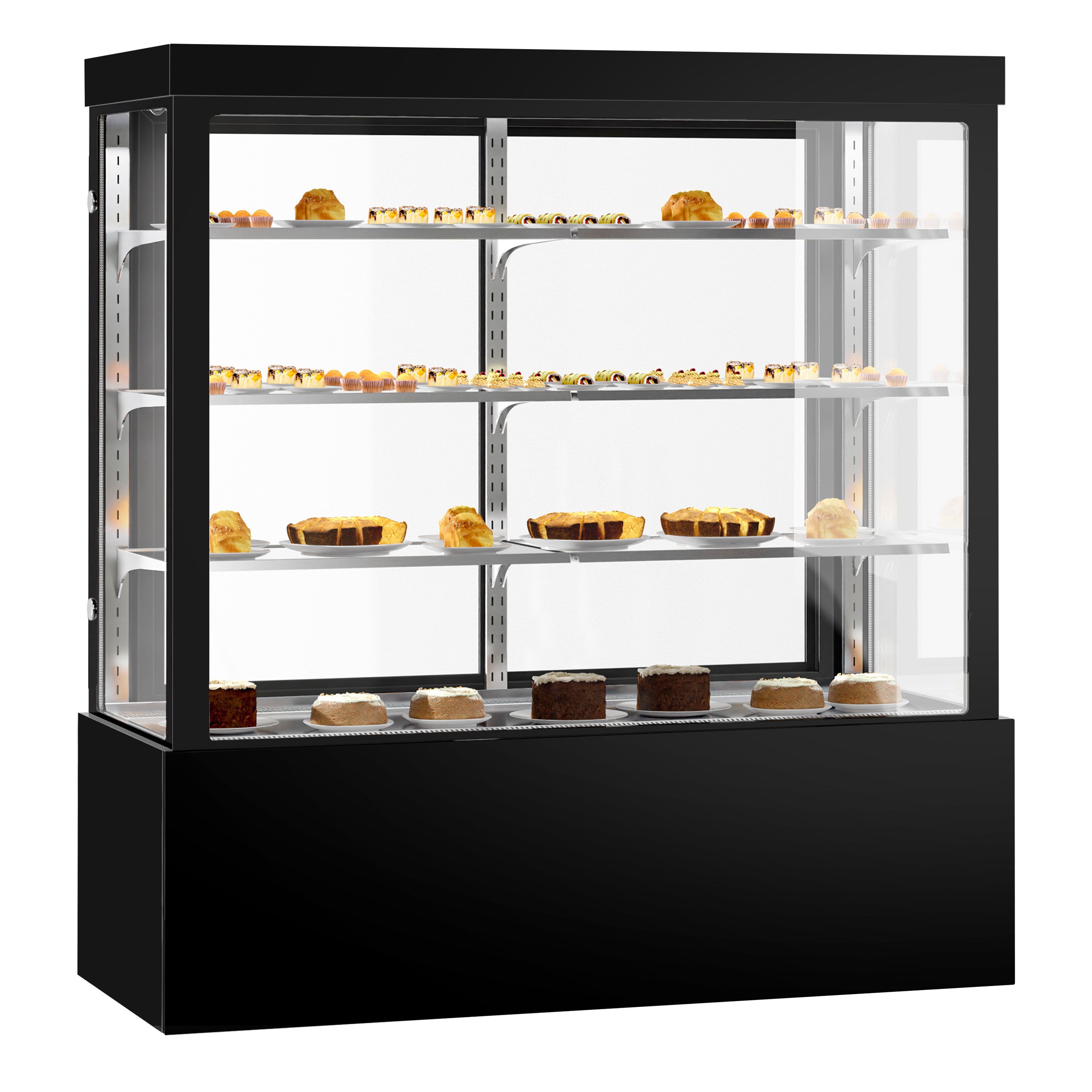 Vitrine de comptoir réfrigérée - 1850L - 1800mm - Double vitrage - avec 3 étagères - portes coulissantes vitrées arrière - Noir