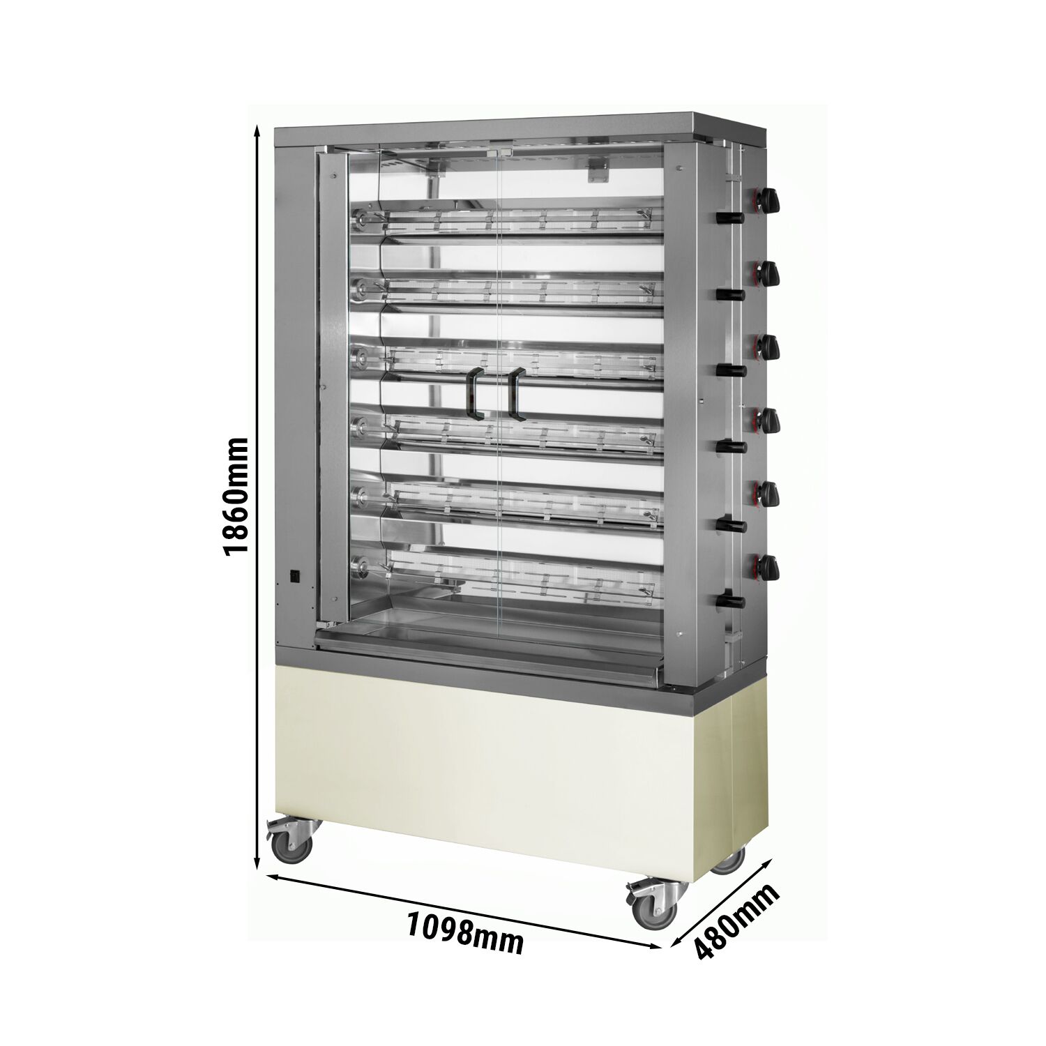 Gaz Rôtissoire à poulets Verticale - 6 broches pour jusqu’à 36 poulets - 34,8kW - Crème