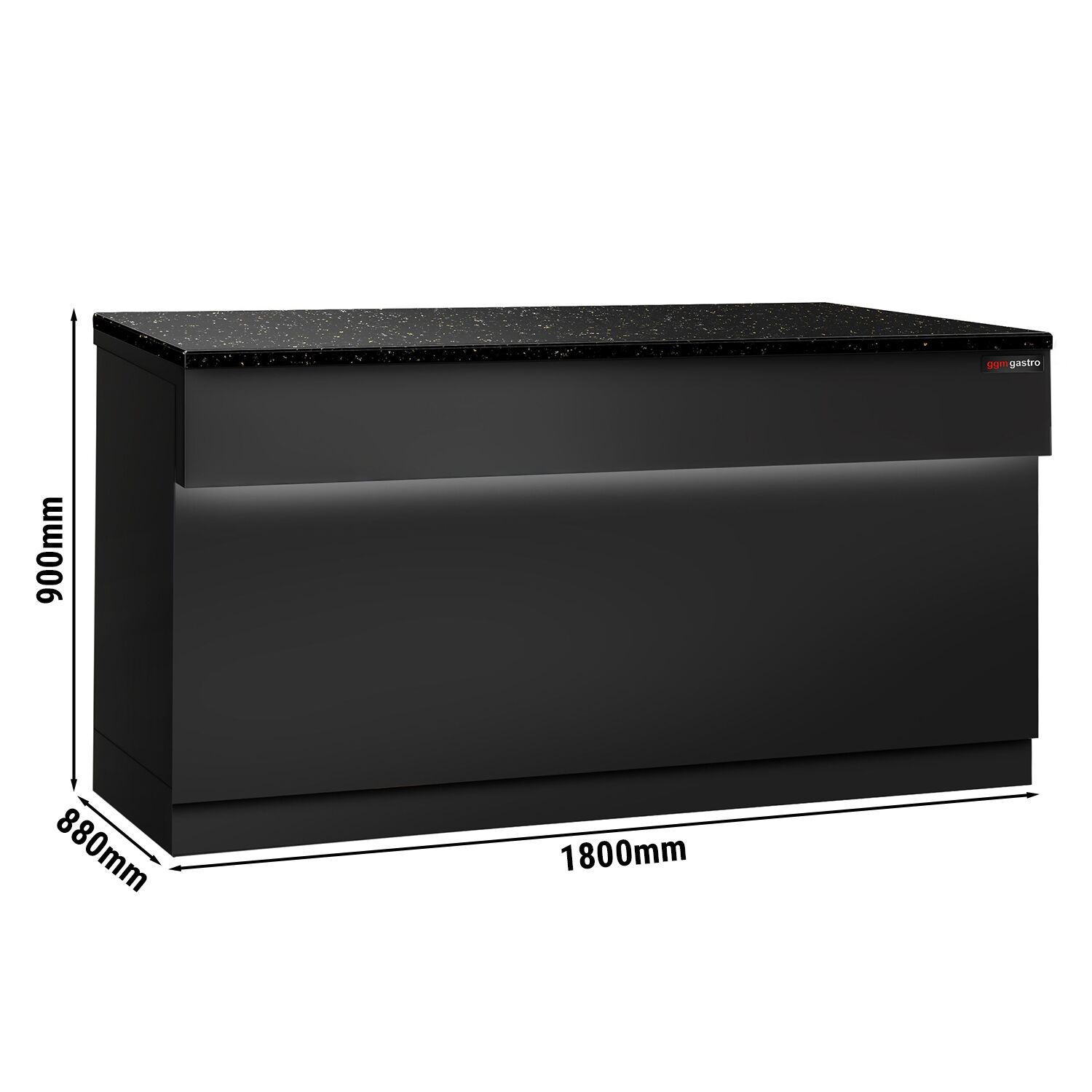 Table de caisse TORONTO – 1800 mm – façade Noire – plan de travail en granit Noir