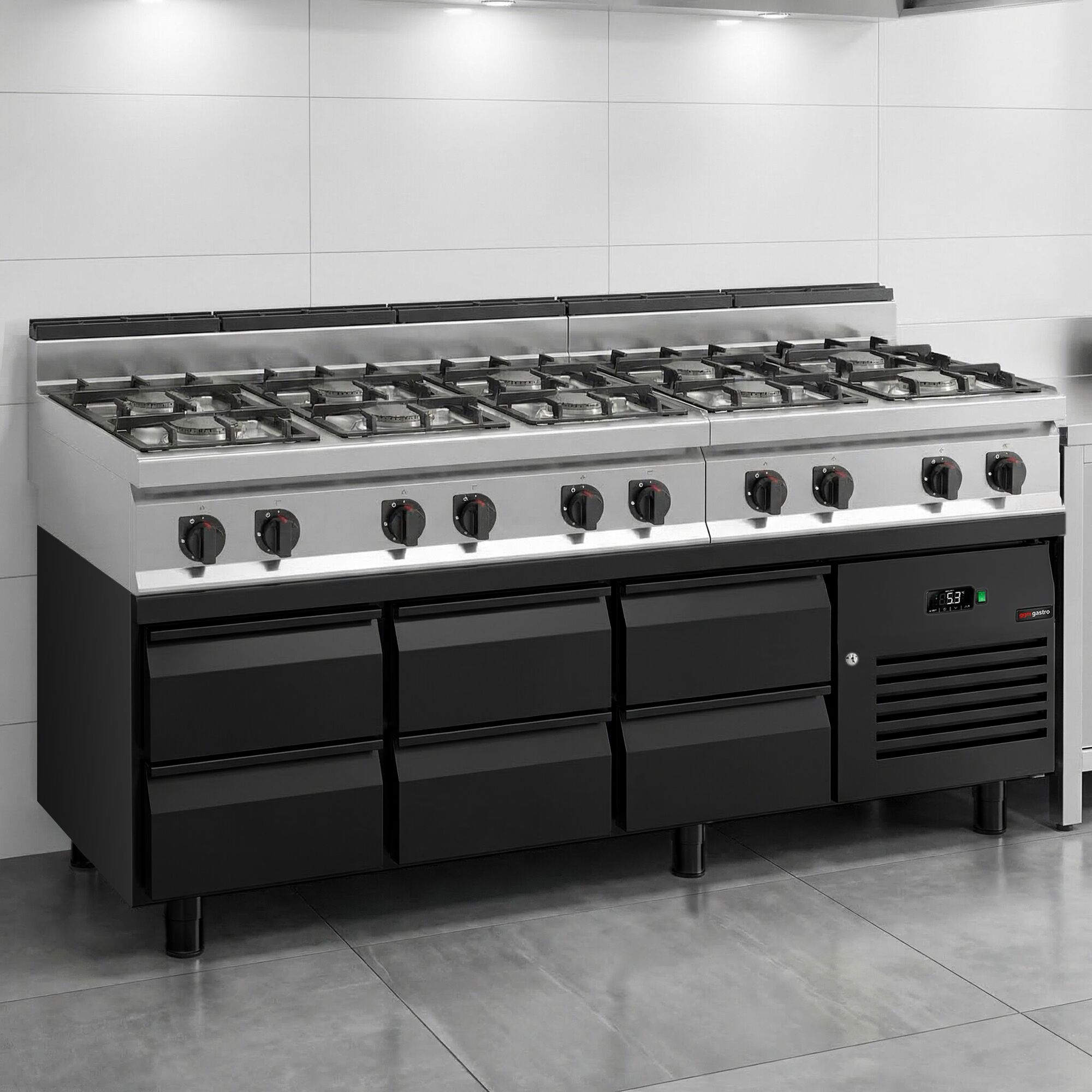 Meuble bas réfrigéré - 2000mm - 288 litres - 6x GN 1/1 tiroirs - noir mat