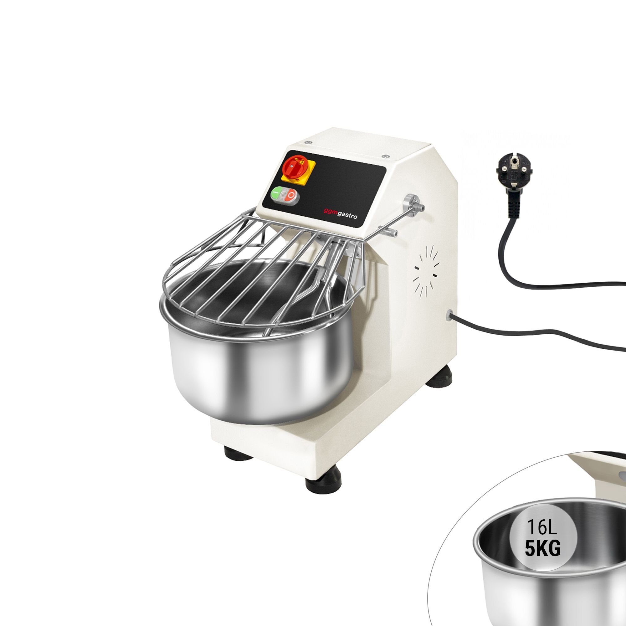 Pétrin à Pâte / Pétrin à spirale - 16 Litres / 5 kg - avec Cuve Fixe - 230 V