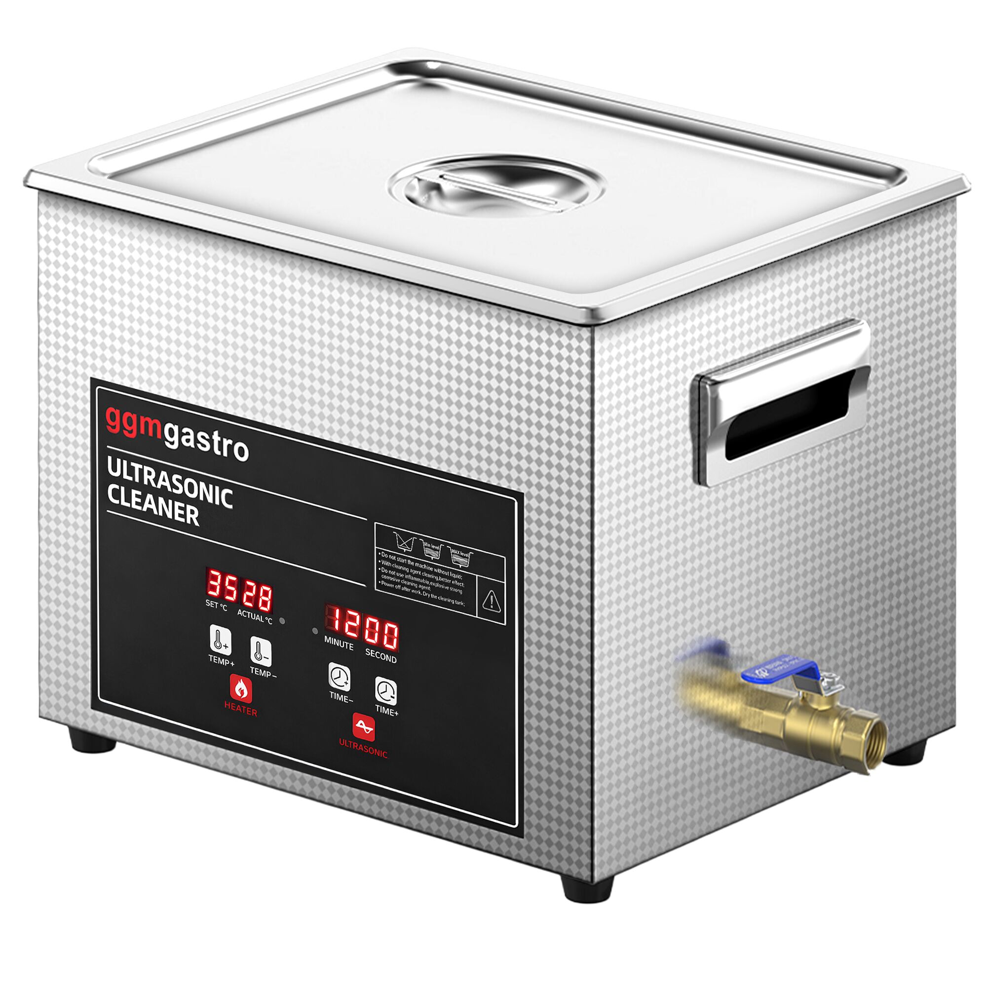 Nettoyeur à Ultrasons - 10 Litres - 240 Watt Puissance Ultrasonique - avec Robinet de Vidange