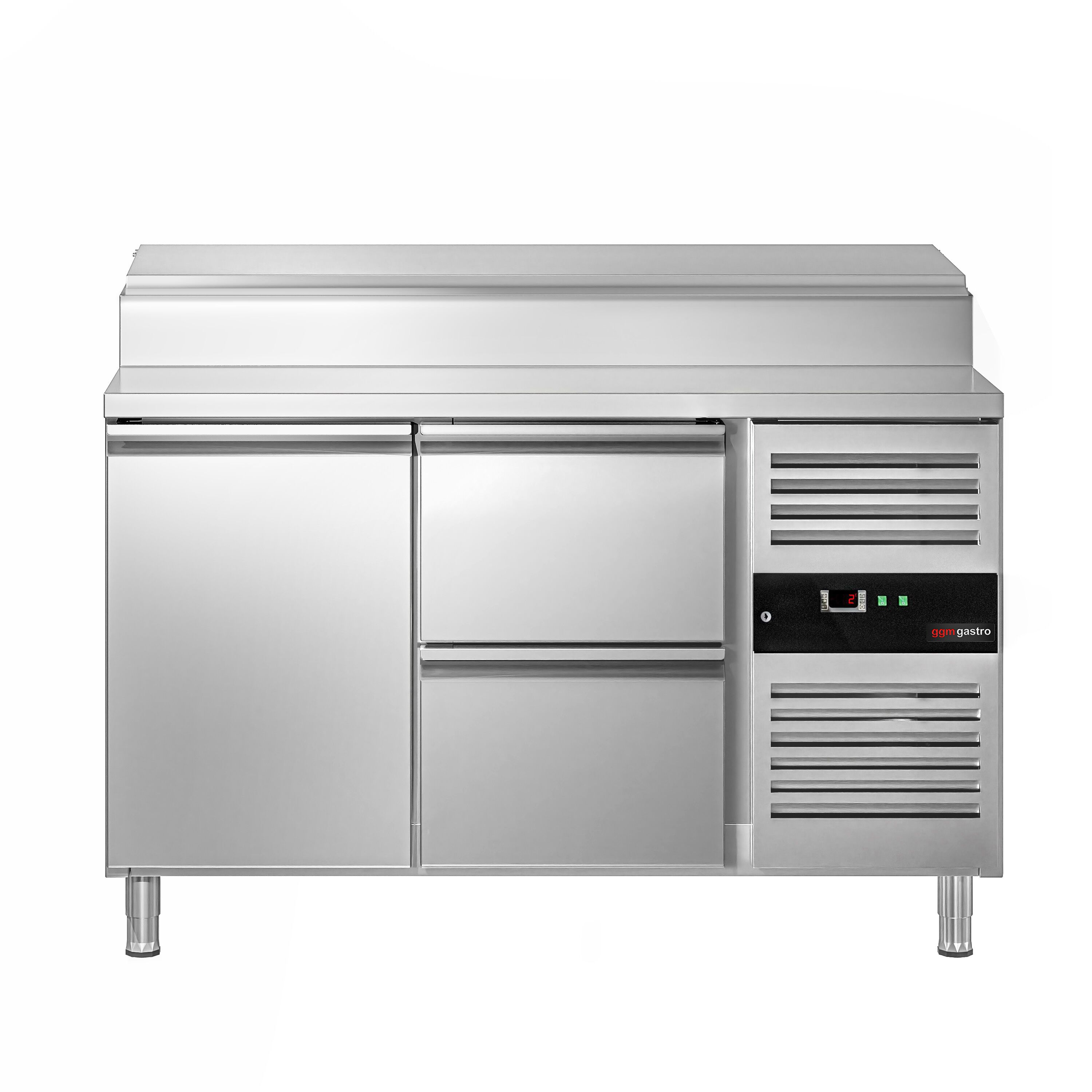 Table de préparation PREMIUM – 1360 mm – 1 porte & 2 tiroirs – pour 7 bacs GN 1/3