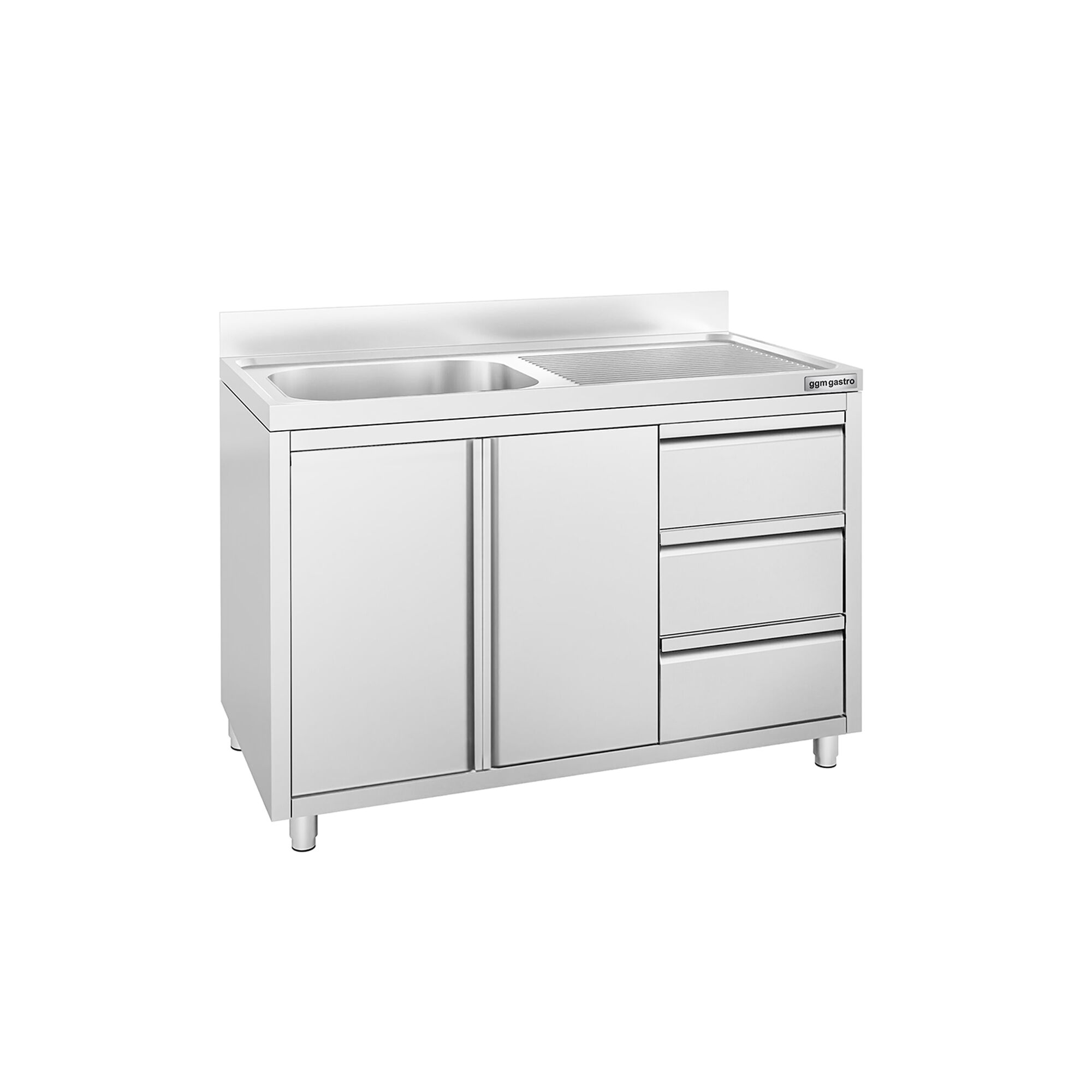 Meuble plonge - 1200x600mm - avec 1 bac à gauche - 3 tiroirs