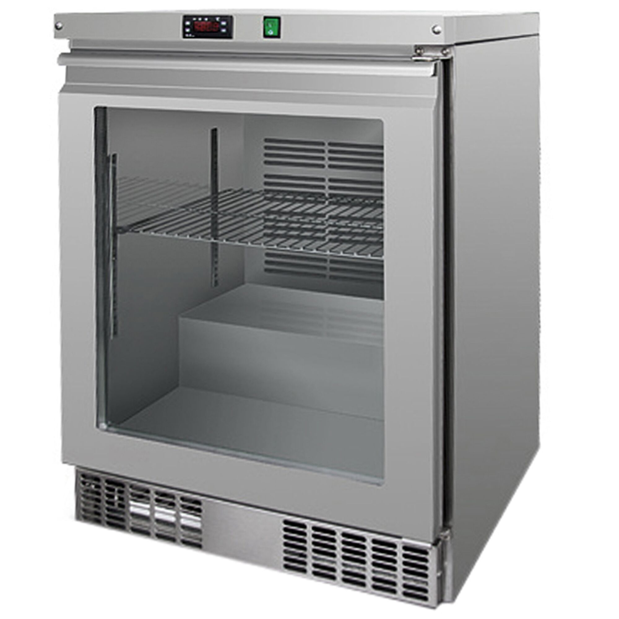 Congélateur sous plan en acier inoxydable AISI 304 PREMIUM - 110 L - avec 1 porte vitrée & 1 grille plastifiée