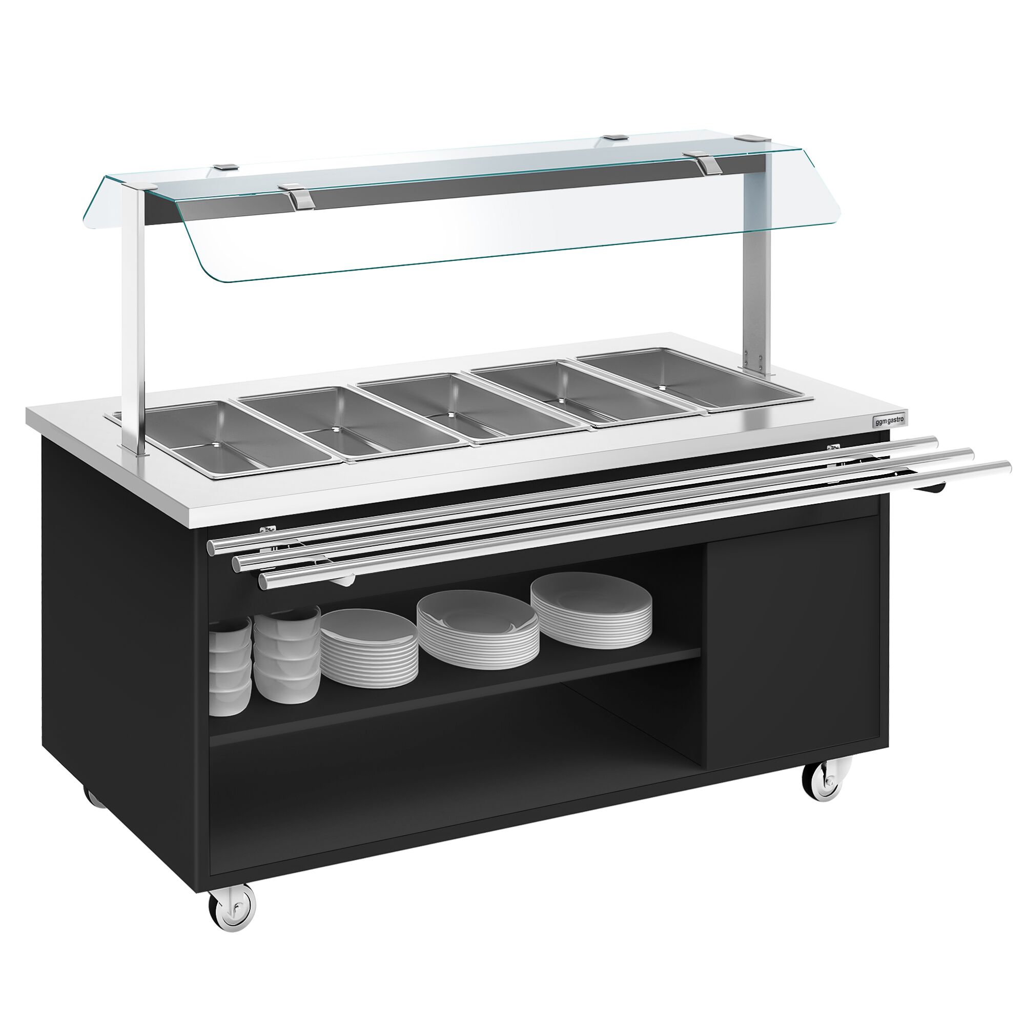 Buffet chaud DANZIG - 1900mm - 5 bacs GN 1/1 - avec Glissière pour plateaux - Noir