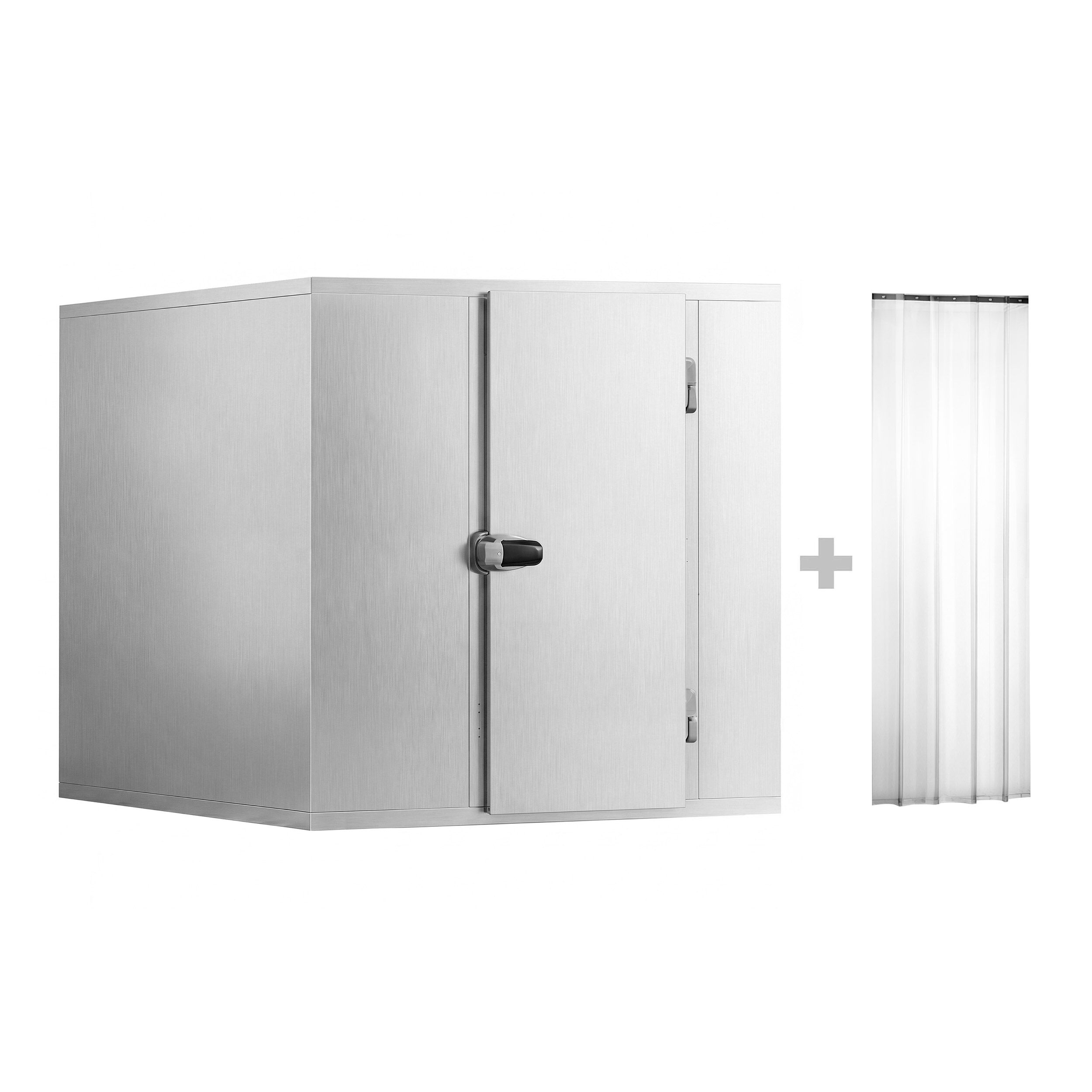 Frysrum i rostfritt stål - 1800x1800 mm - 4,30 m³ - inkl. köldridå (PVC-lameller)