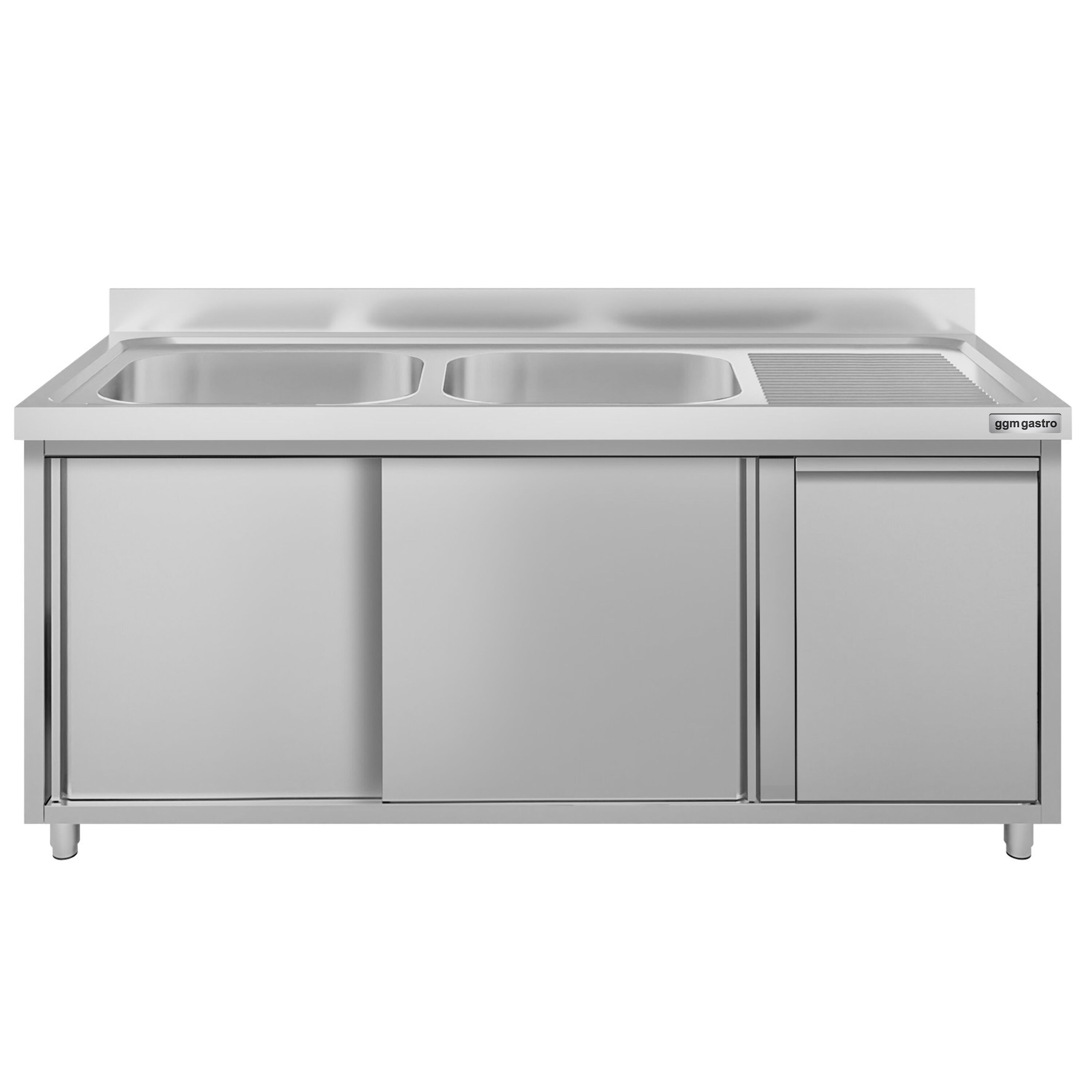 Meuble évier ECO - 1600 x 600 mm - avec poubelle & 2 bacs à gauche