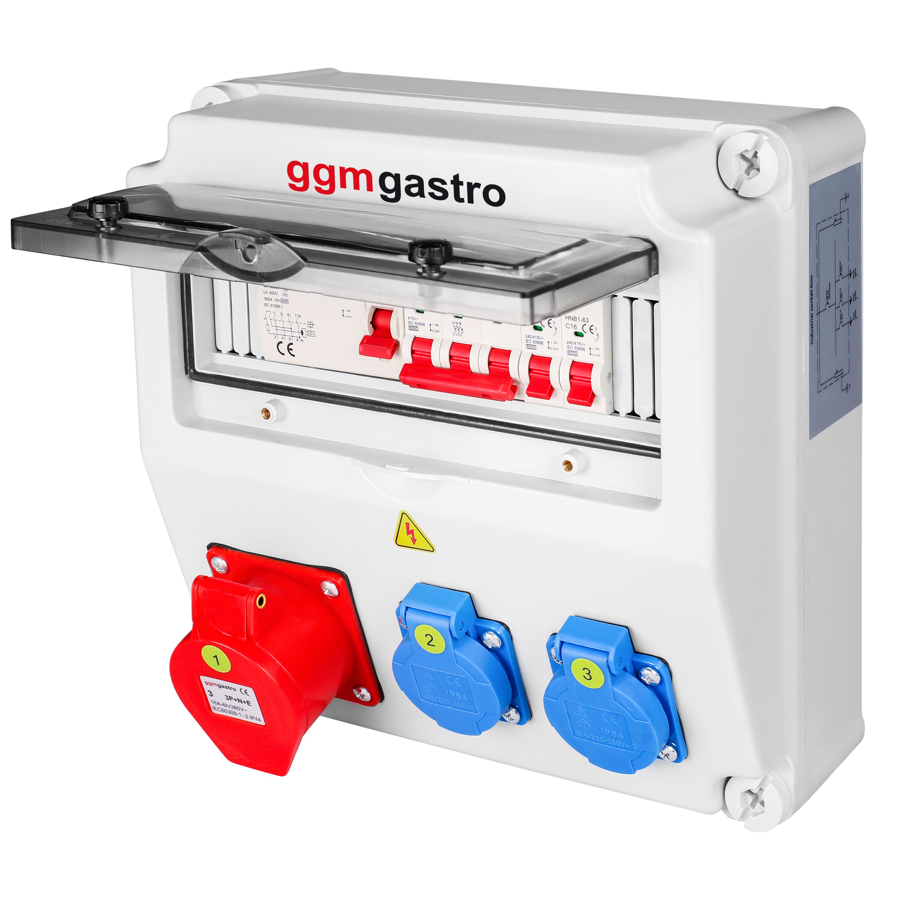 Coffret de chantier électrique - 2x 2P+T 16A 230V & 1x CEE 16A 400V 5P (rouge) - Triphasé 400V - IP54 - avec interrupteur différentiel 30 mA intégré
