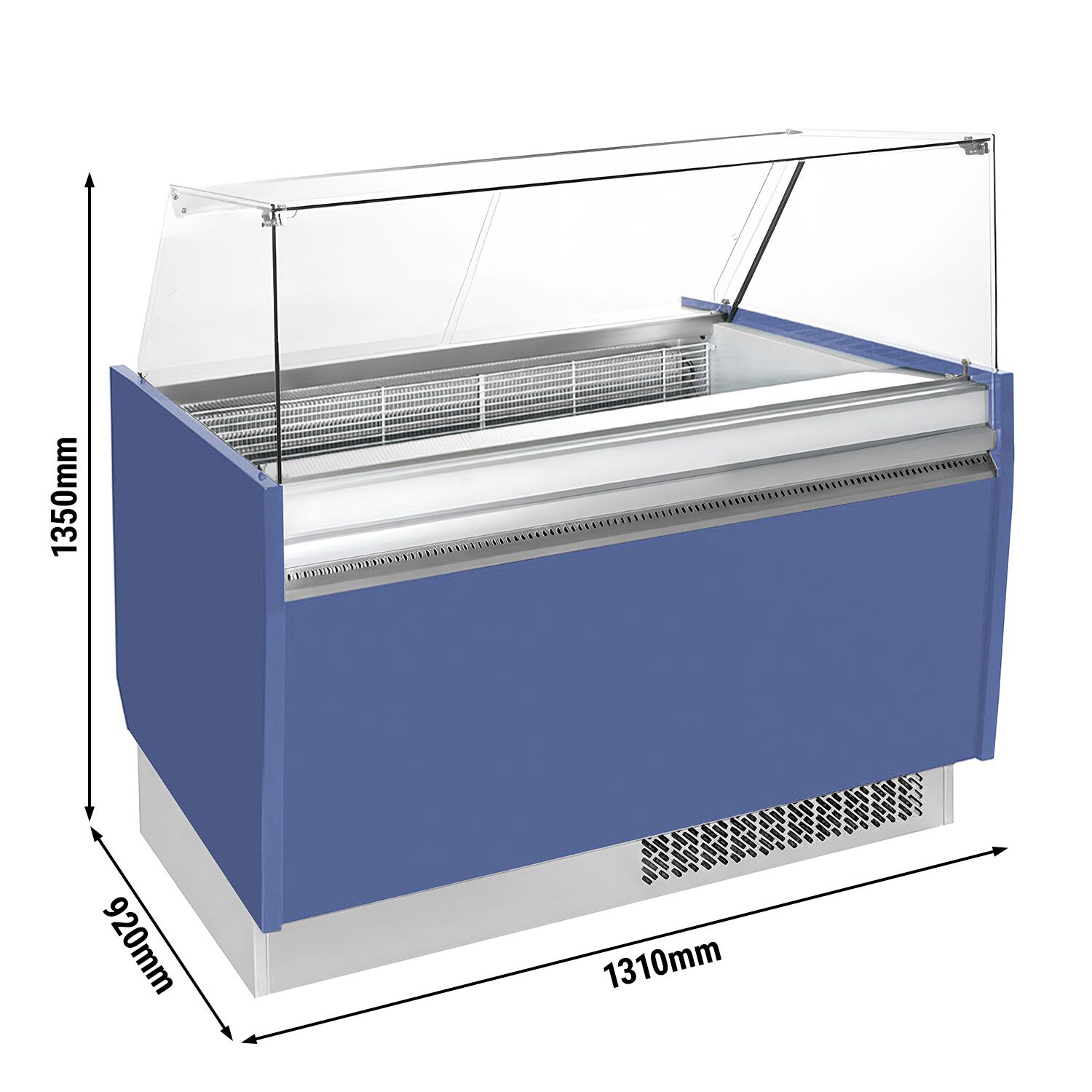 Vitrine à glace LIAM – 1310 mm – refroidissement statique – pour 10+10 bacs à glace de 5 litres – Bleu
