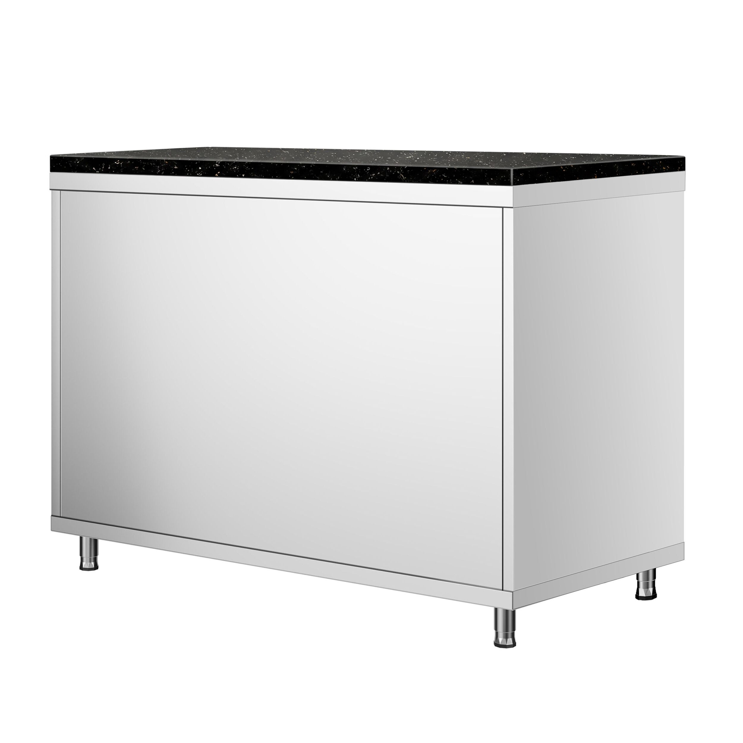 Roestvrijstalen werkkast PREMIUM - 1000 x 600 mm - met schuifdeur - incl. granieten werkblad