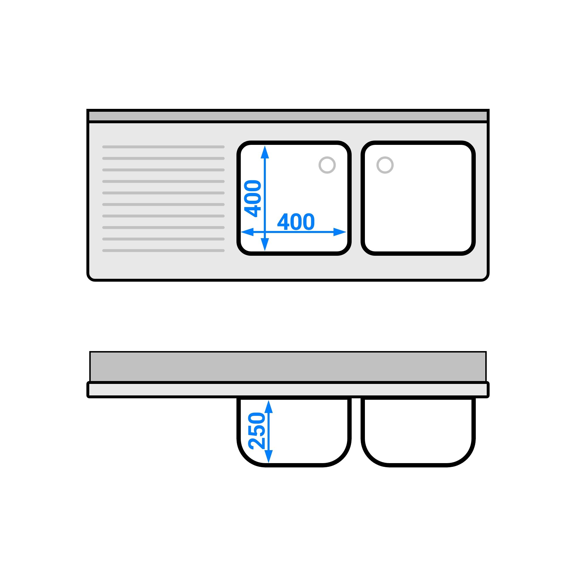 Meuble plonge PREMIUM - 1400x600mm - avec 2 bacs