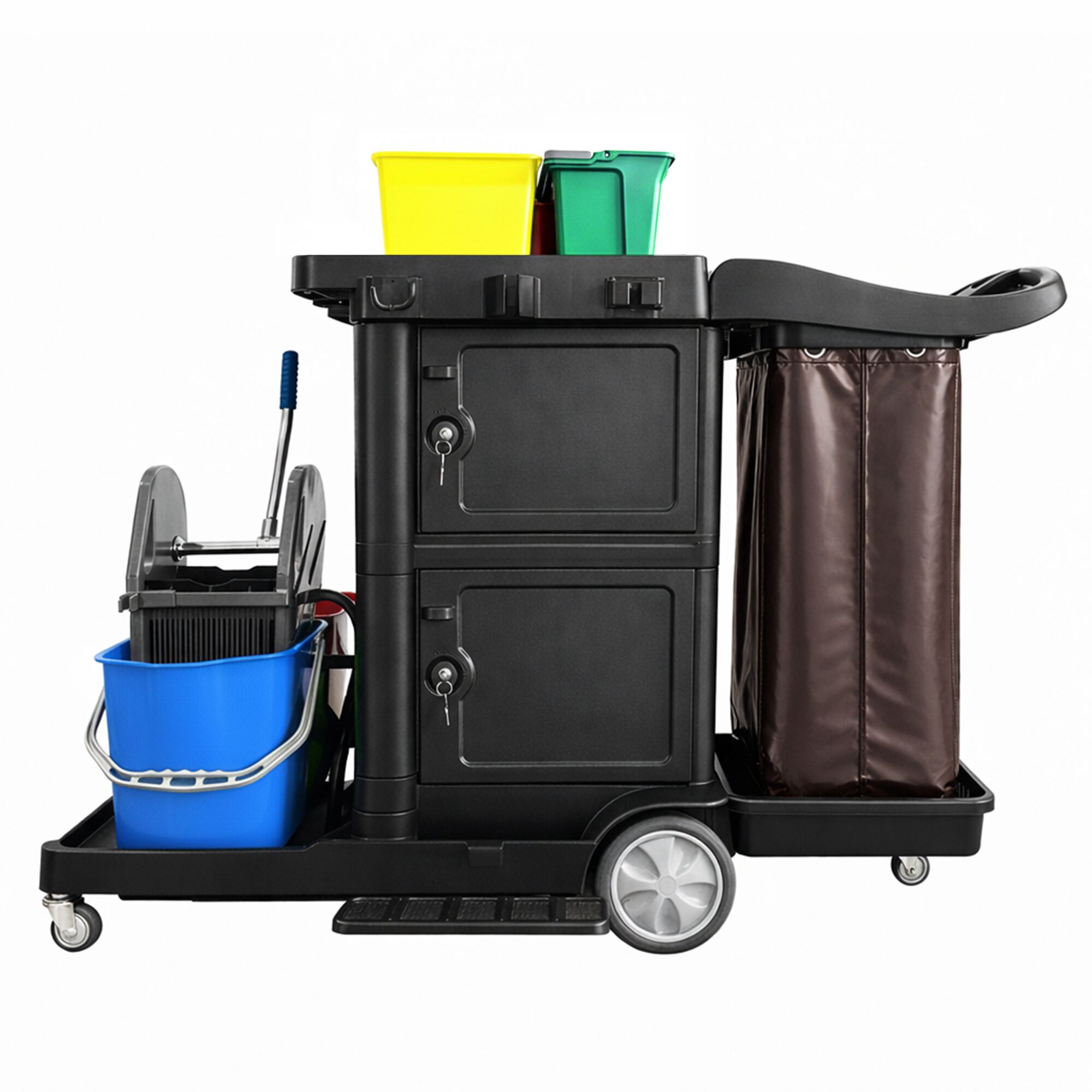 Chariot de nettoyage - fermé - 6 seaux, presse à mop & sac à linge