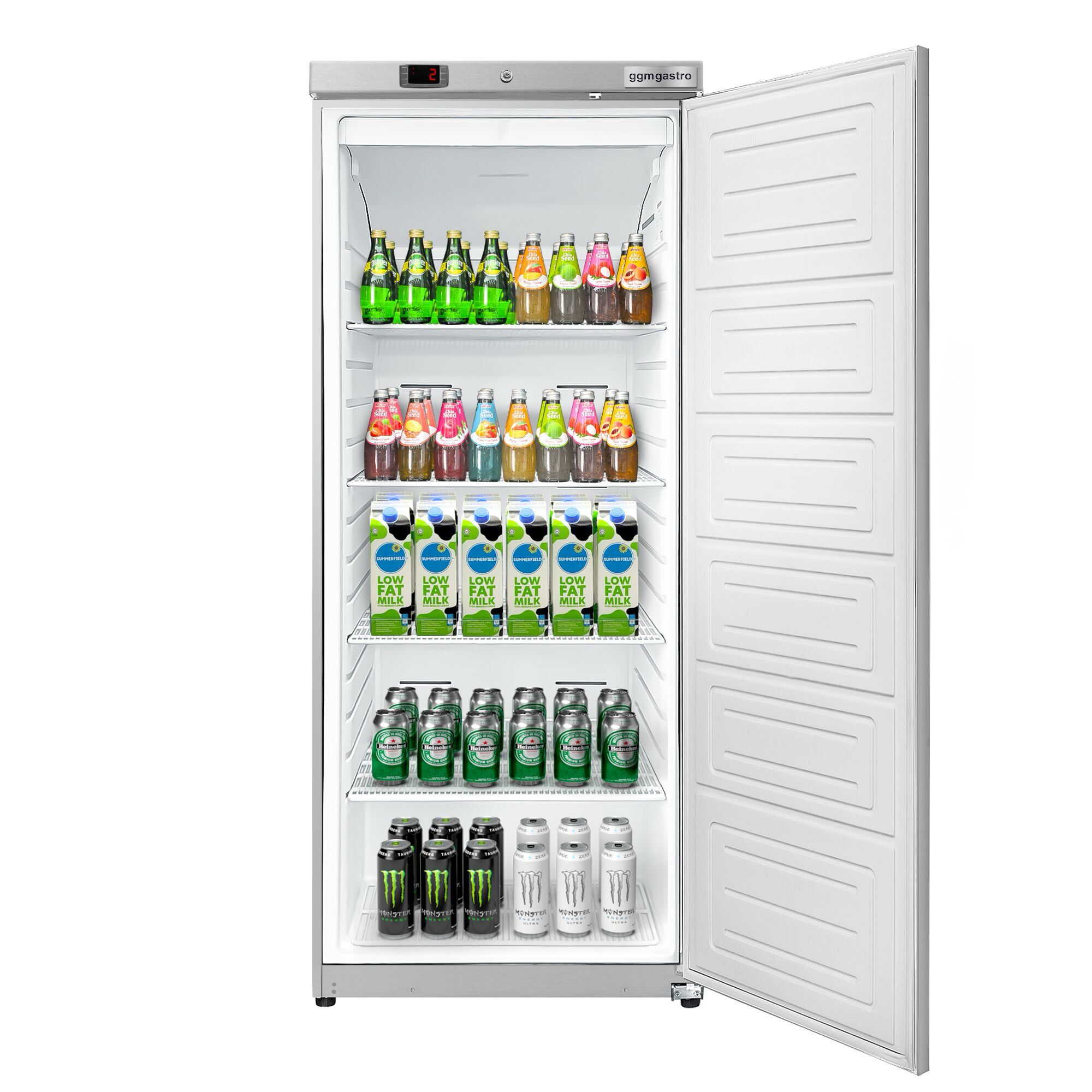 Réfrigérateur de stockage inox ECO – 400 litres – avec 1 porte – intérieur de la porte en plastique