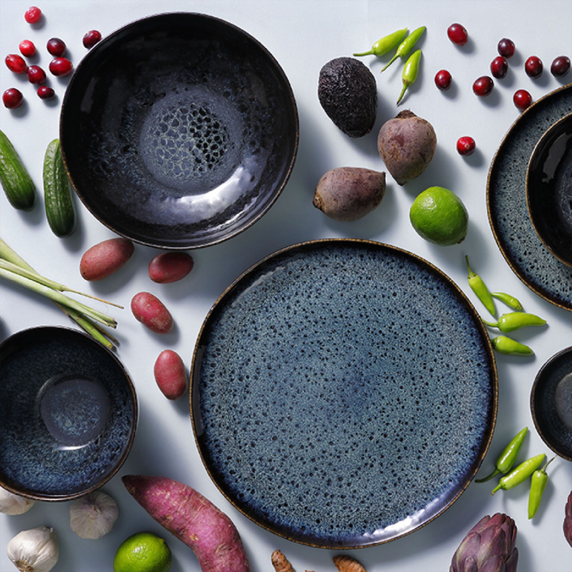 (6 pièces) ECCENTRIC - Assiettes - plate - Ø 280 mm - Bleu pétrole