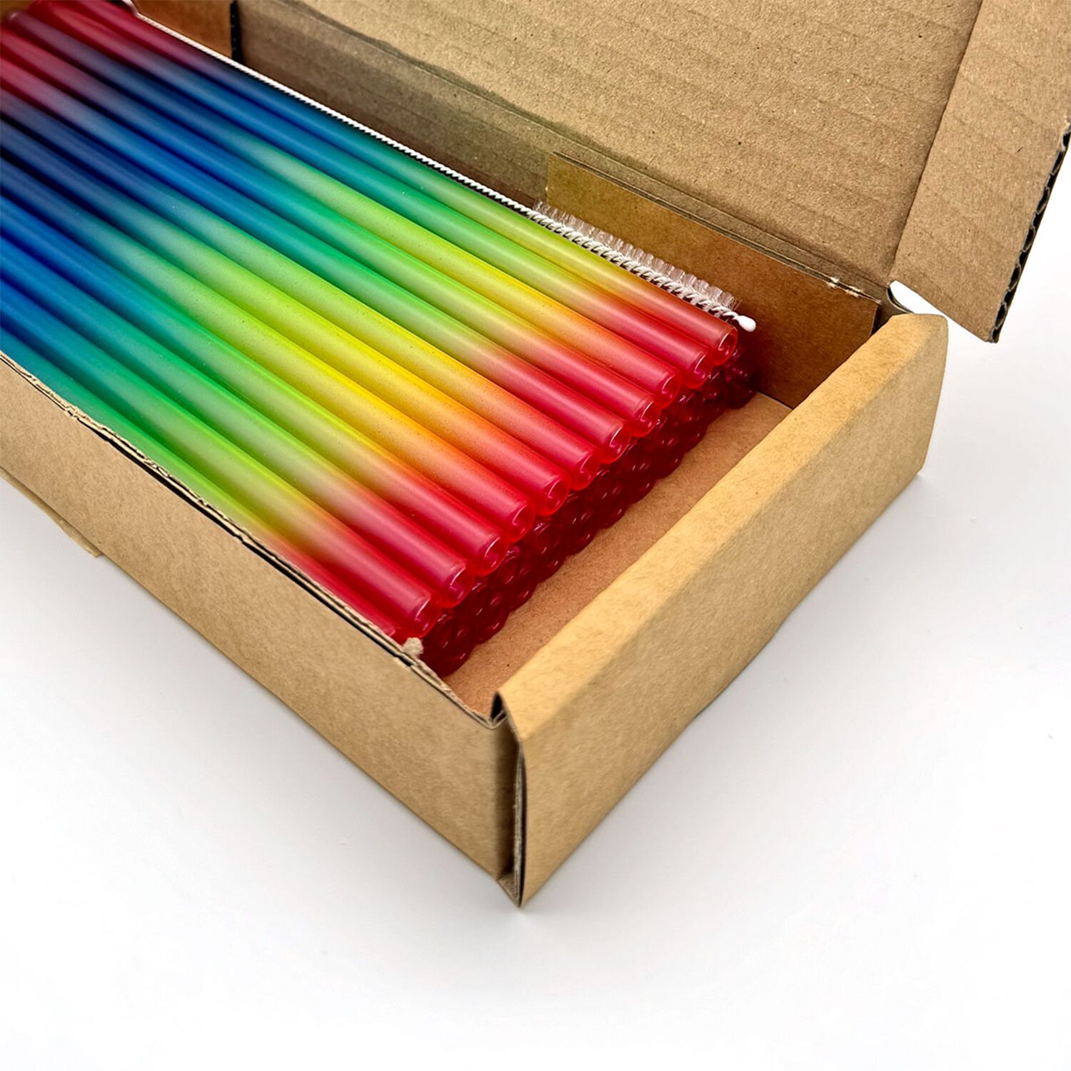 (50 pièces) Pailles en verre – 200 mm – Ø 8 mm – arc-en-ciel – incl. 1 brosse de nettoyage