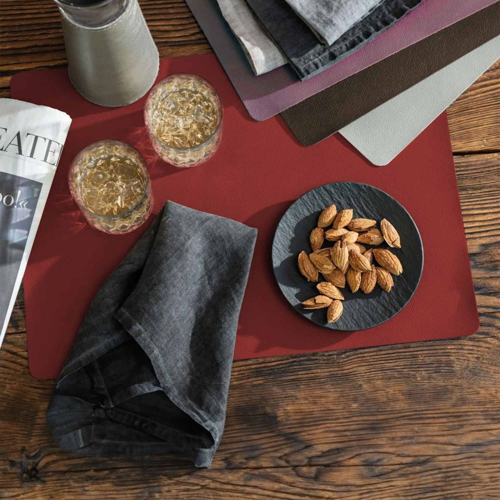 (12 pcs) Set de table simili cuir James - Réutilisable - 33x46cm - Bourgogne