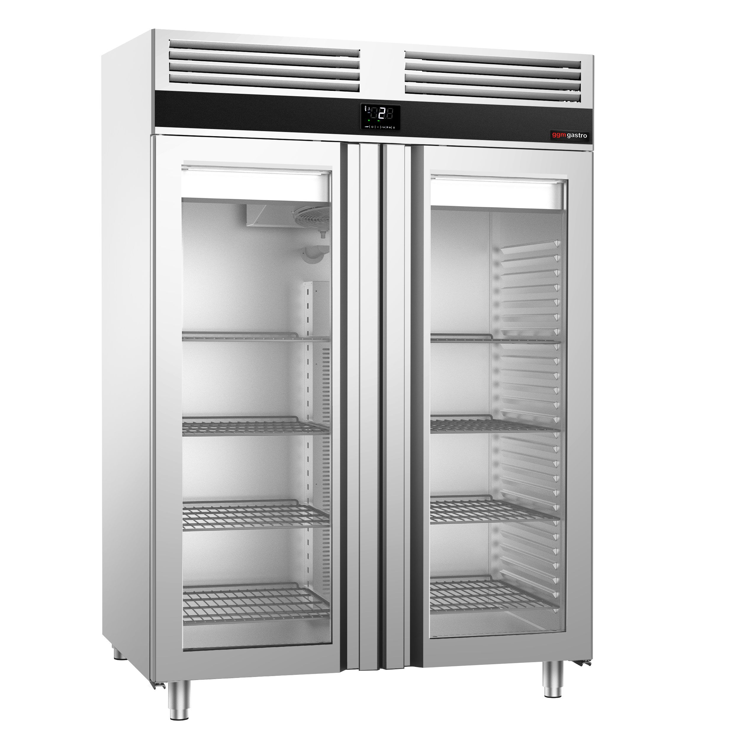 Glass Door Upright Fridge Stainless steel PREMIUM - GN 2/1 - 1350L - with 2 glass doors