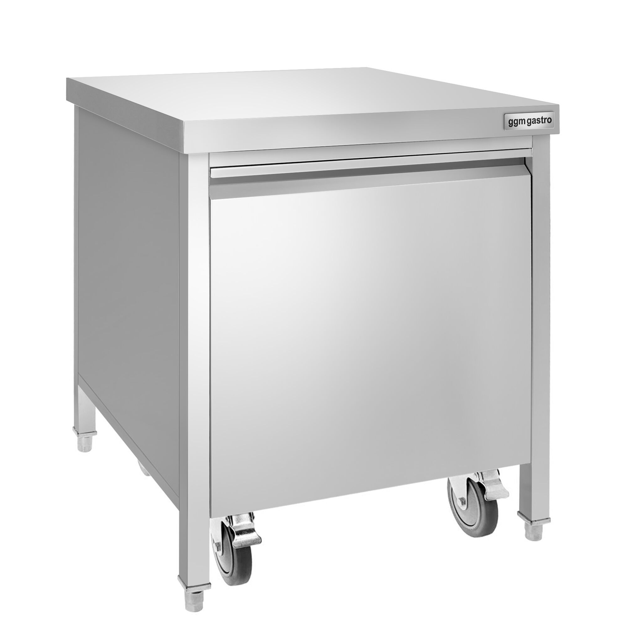 Poubelle - Carénée, avec roll-container - 50L - 700x870x700mm - avec bac intérieur amovible, ouverture d’insertion, fermeture douce - Acier inoxydable