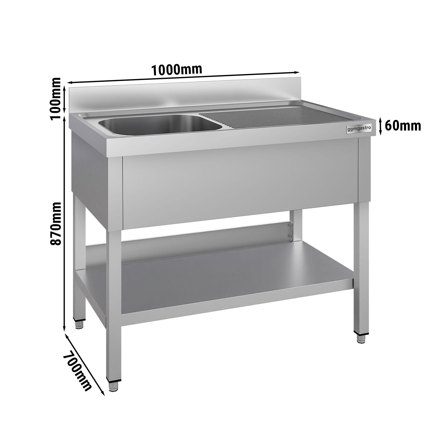 Plonge en inox ECO - 1000x700mm - avec étagère basse - 1 bac à gauche
