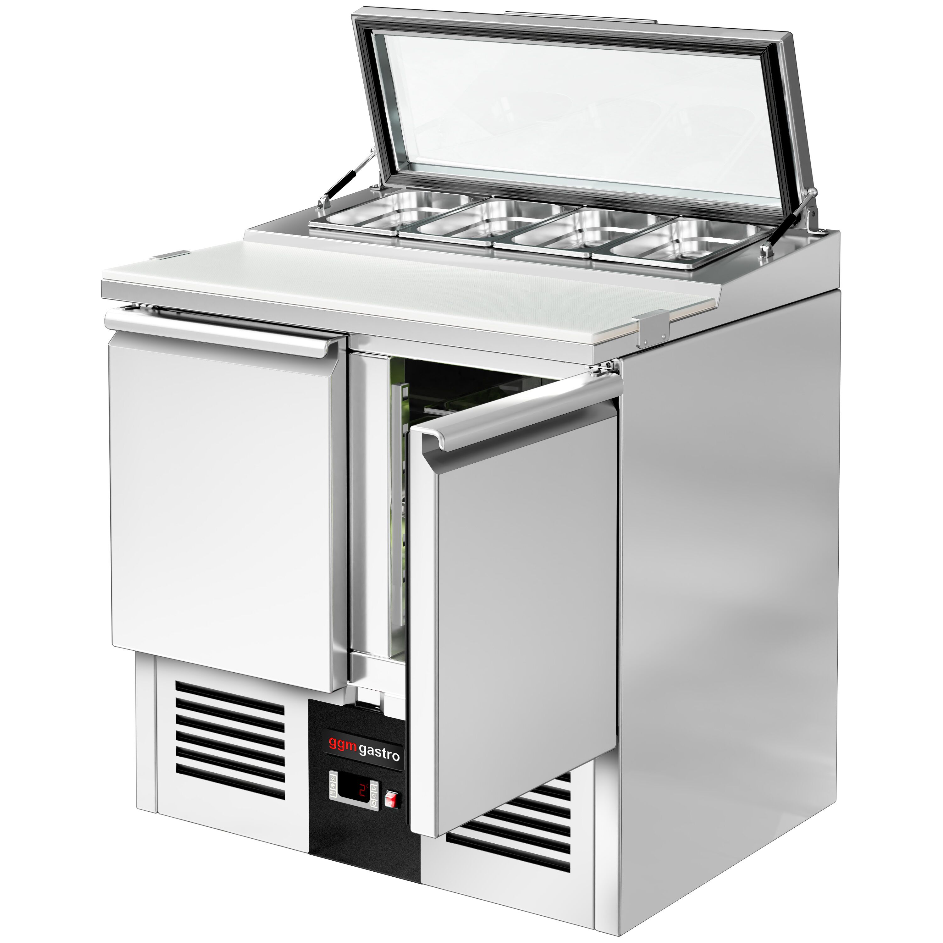 Saladette réfrigérée PREMIUM - 900mm - 159L - 2 portes - avec découpe pour 4x GN 1/3 & Couvercle verre