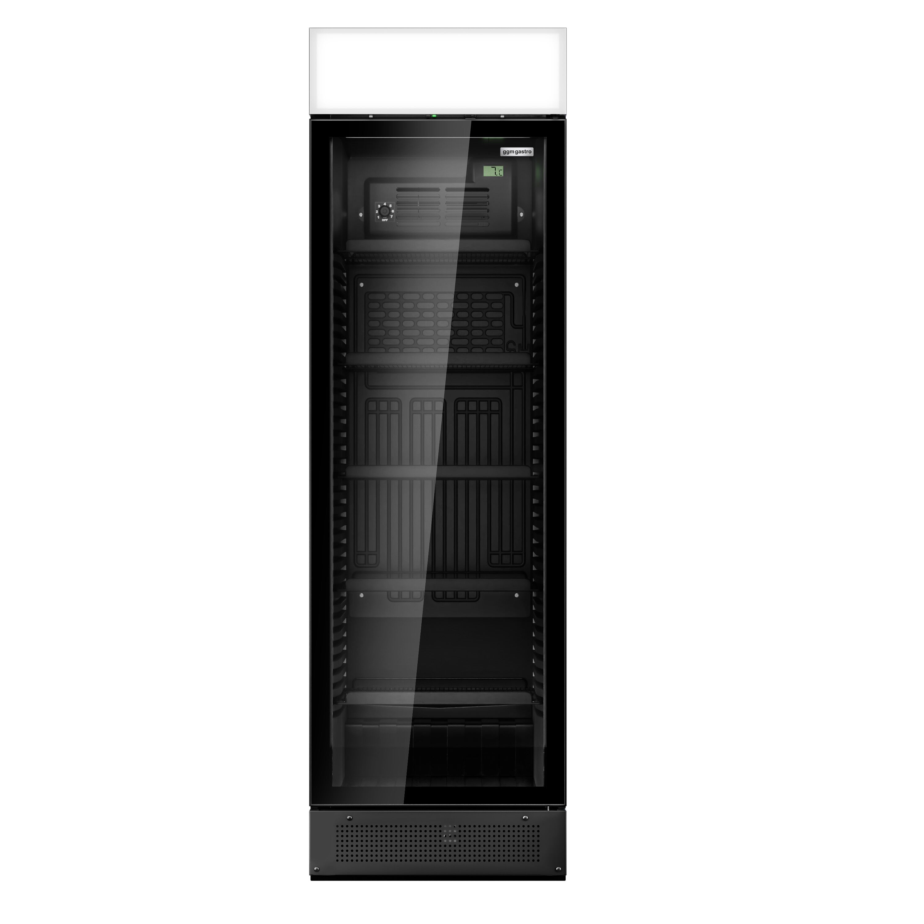 Vitrine réfrigérée à boissons - 595mm - 145 L - porte vitrée sans cadre - 1 porte vitrée - avec caisson lumineux - éclairage LED - affichage digital de la température - Noir - +1 à +10 °C