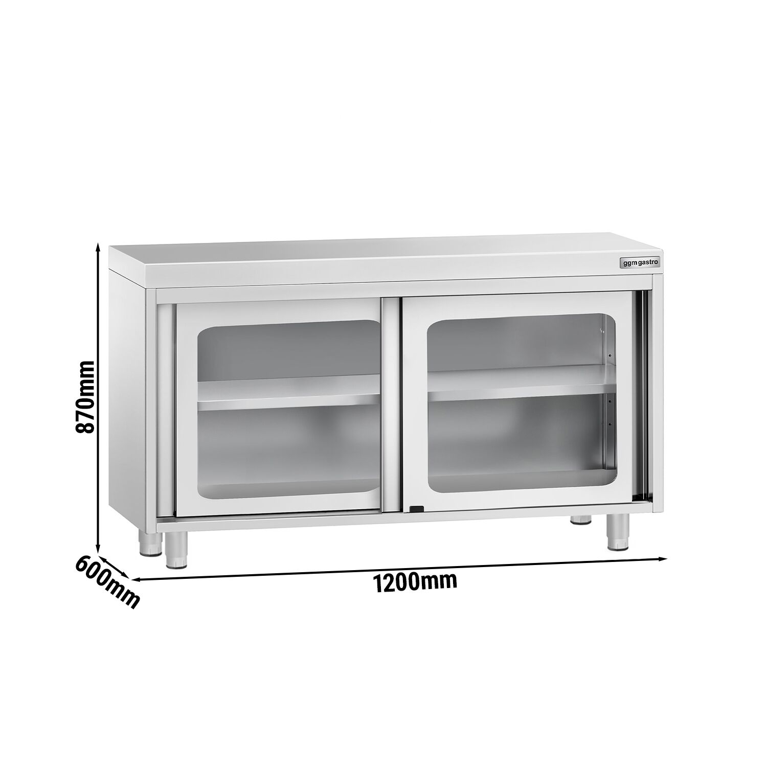 Table armoire en acier inoxydable PREMIUM - 1200x600mm - avec portes coulissantes vitrées