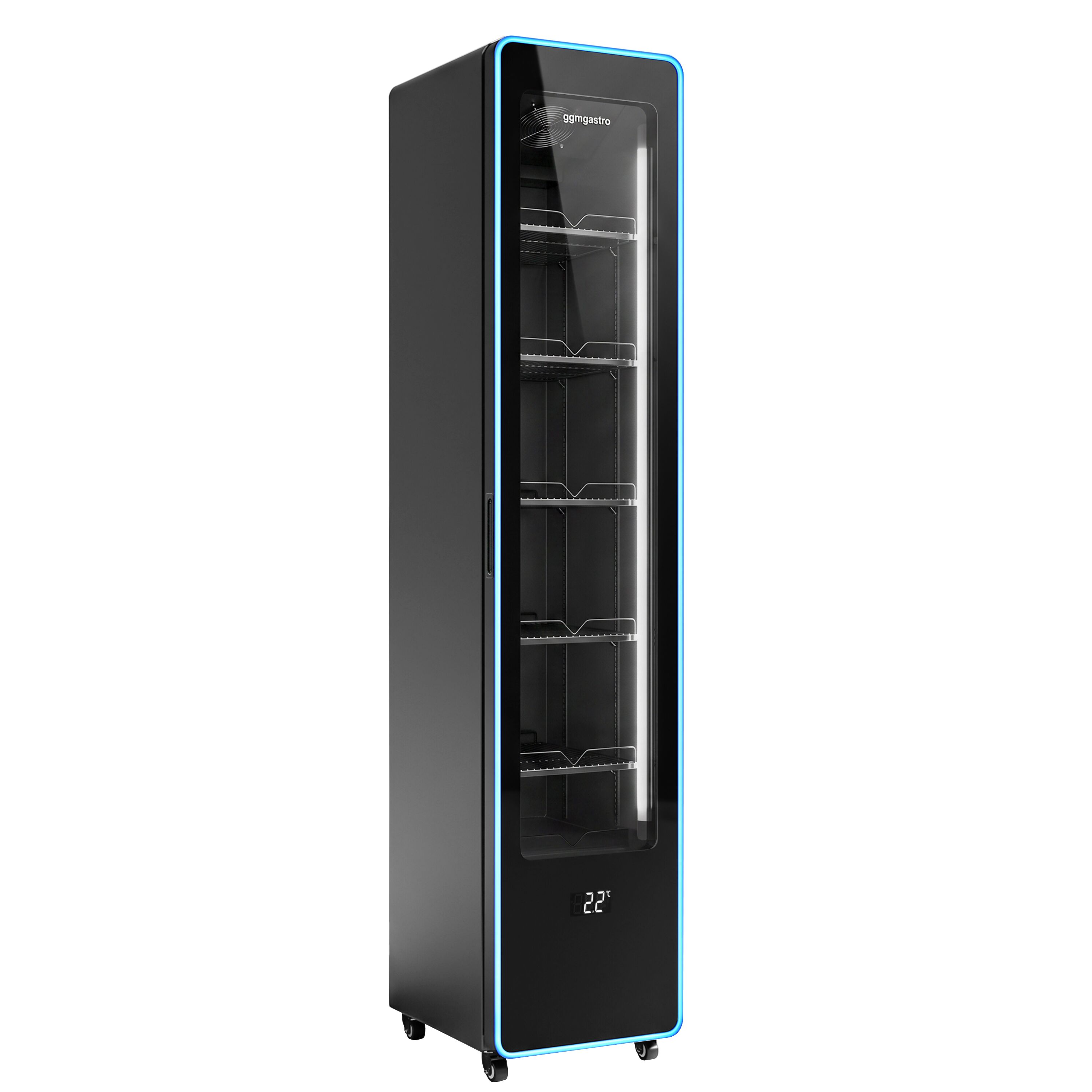Beverage refrigerator – 145 litres – frameless design – slimline – with 1 glass door and coloured LED lighting