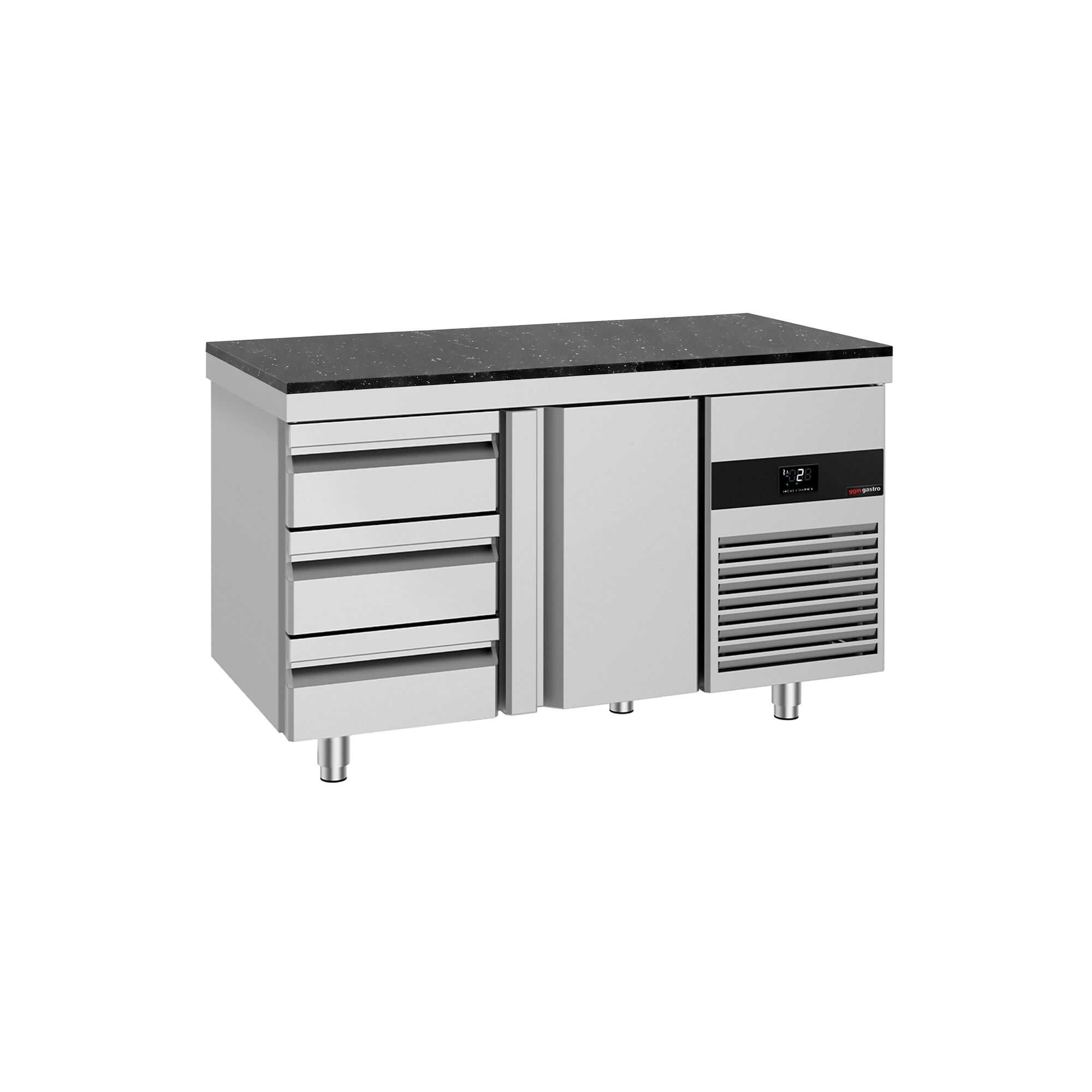 PREMIUM Refrigerated Counter – 1400 × 700 mm – with 1 Door & 3 Drawers – incl. Granite Worktop