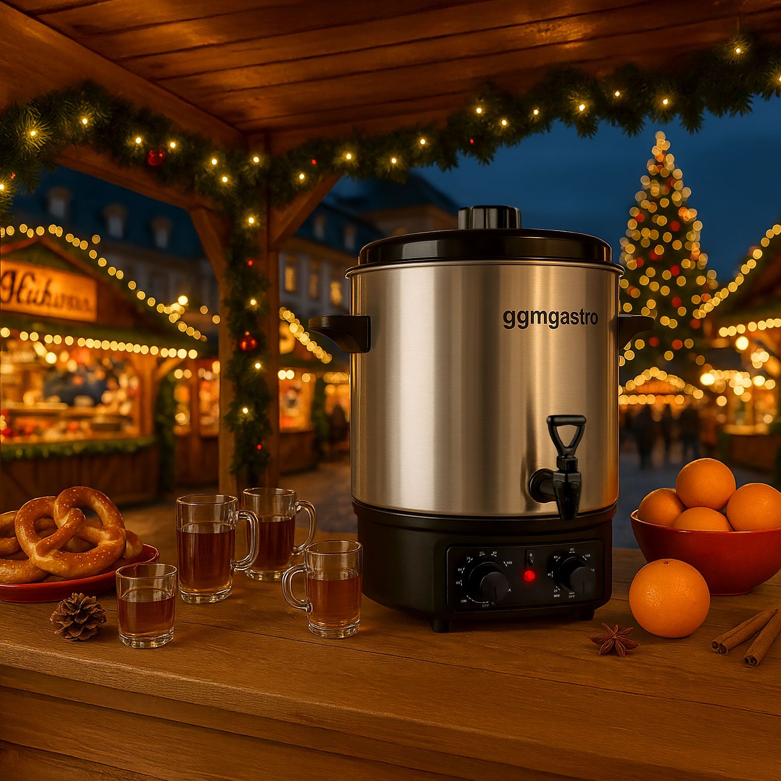Distributeur de boissons chaudes professionnel - 27L - 2kW - Réglage de température en continu 30–110°C - Acier inoxydable - avec robinet de vidange et Minuteur numérique