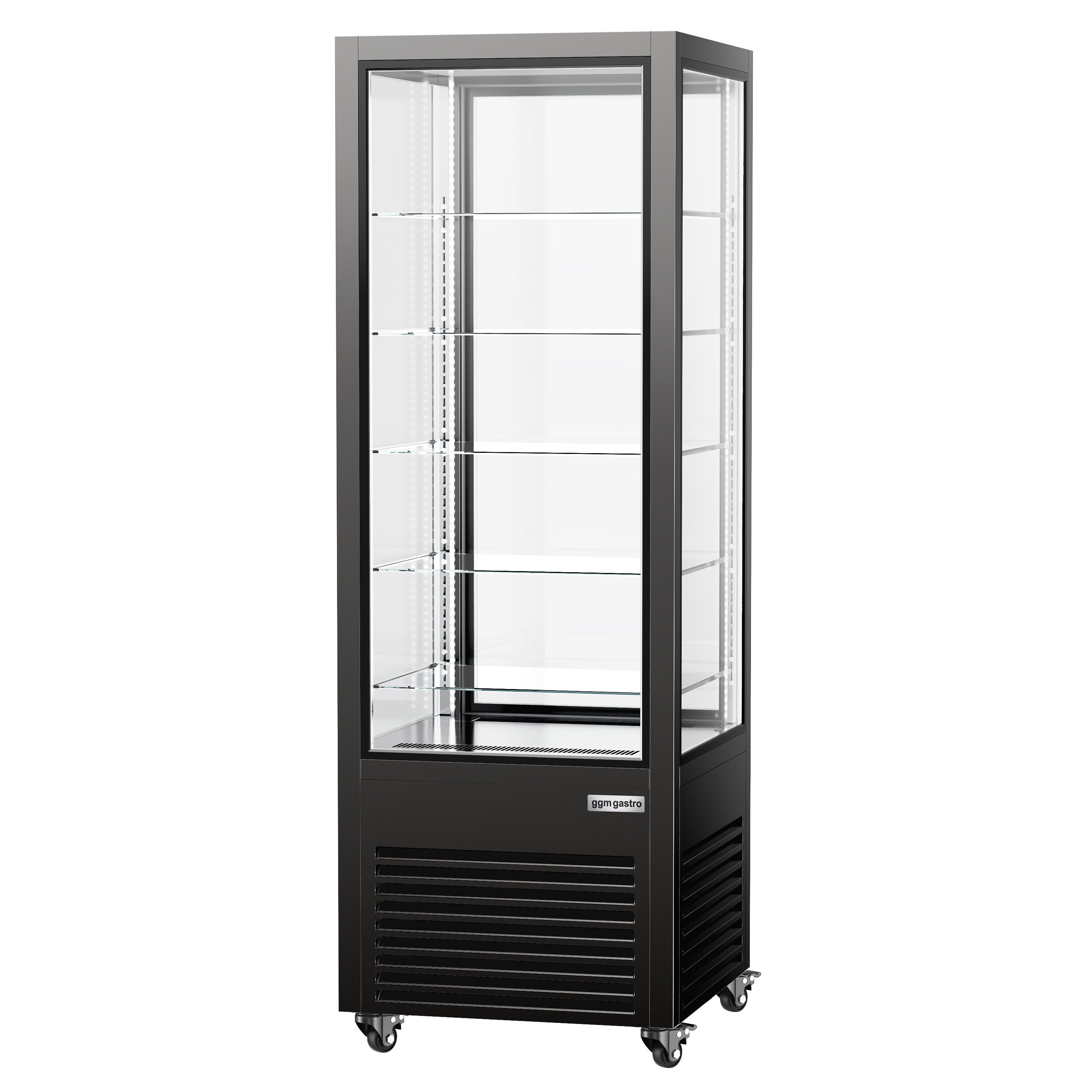 Vitrine réfrigérée 4 faces vitrées / Vitrine panoramique – 440 litres – 1 porte en verre – 5 étagères – Noir