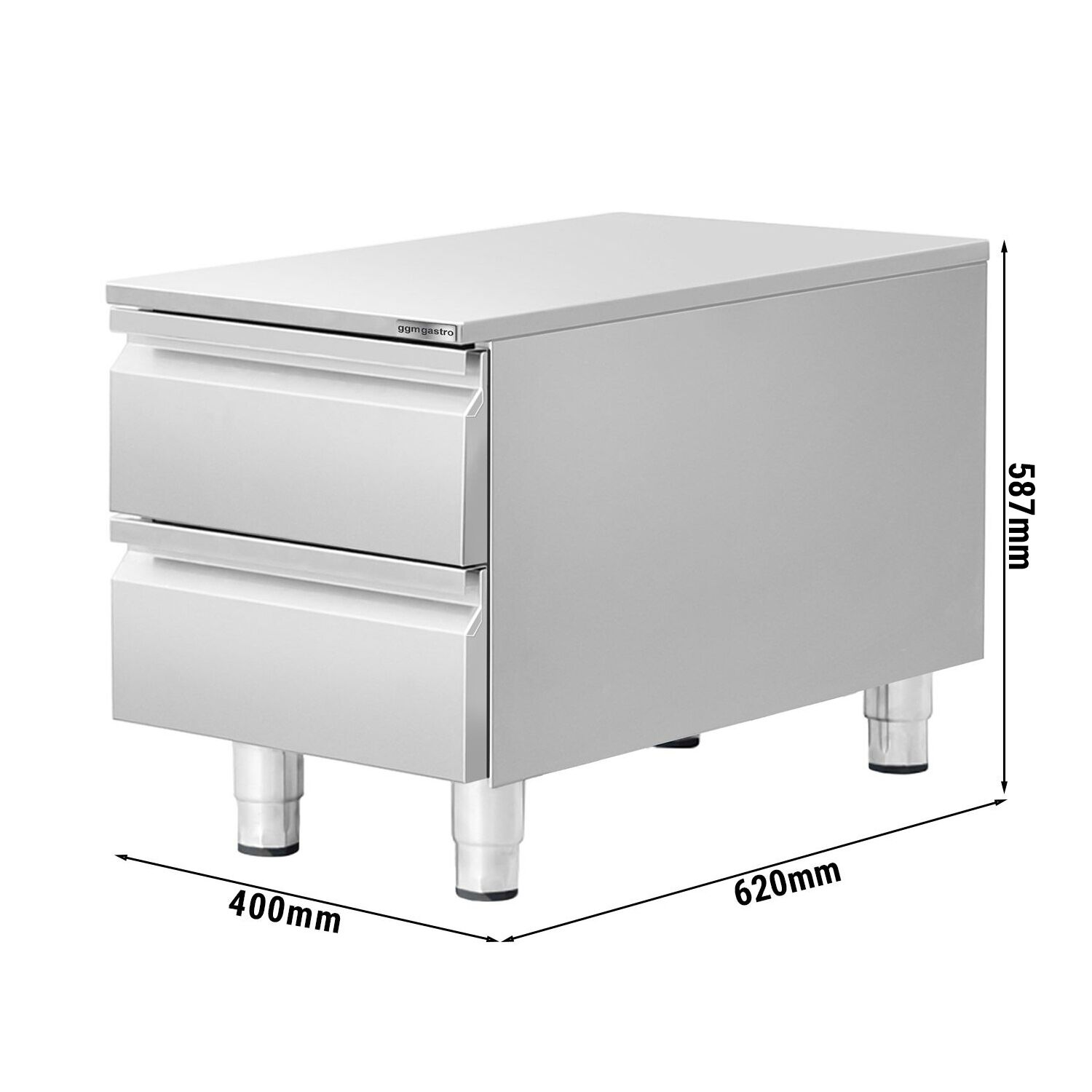 Commercial Drawer Cabinet - Stainless Steel - with 2 Drawers - 400x620mm
