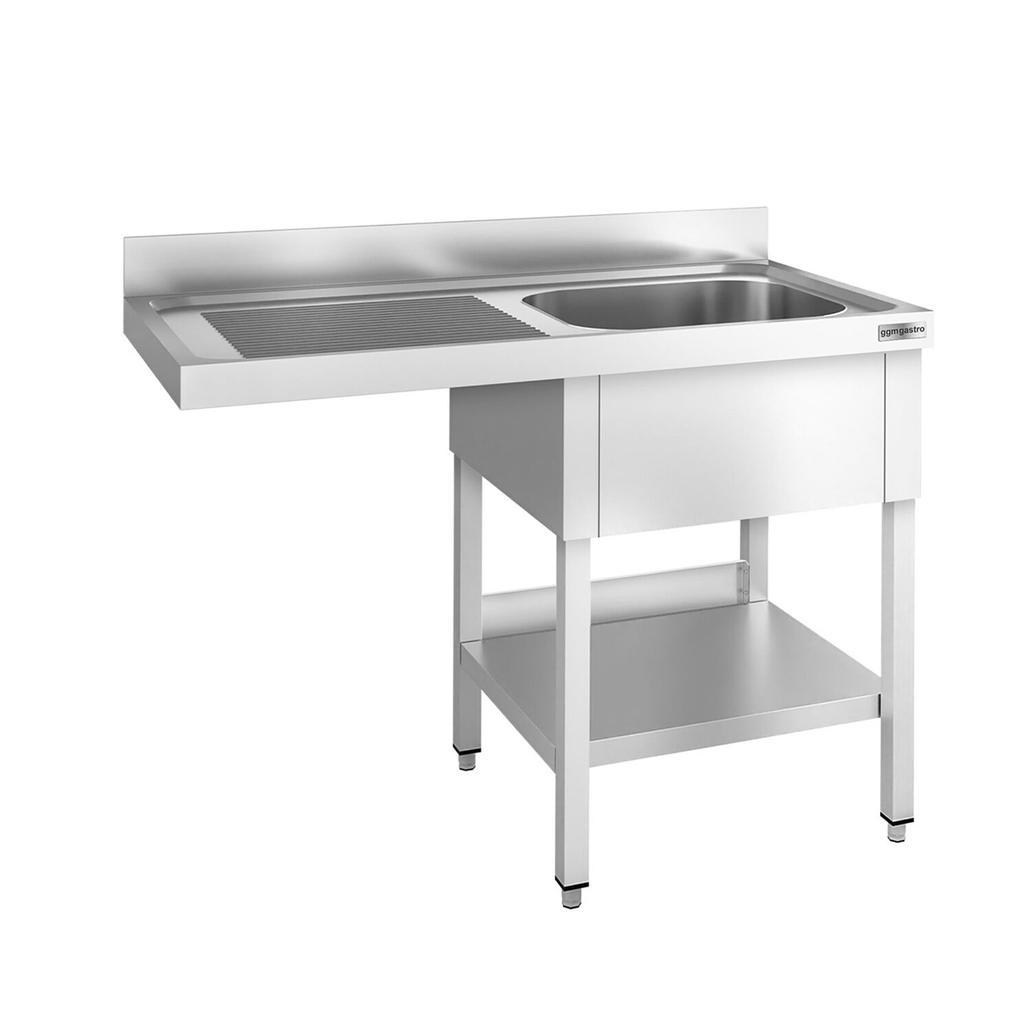 Plonge PREMIUM en acier inoxydable - 1400x600mm - 1 bac - bac à droite - avec espace lave-vaisselle - adossée/avec dosseret