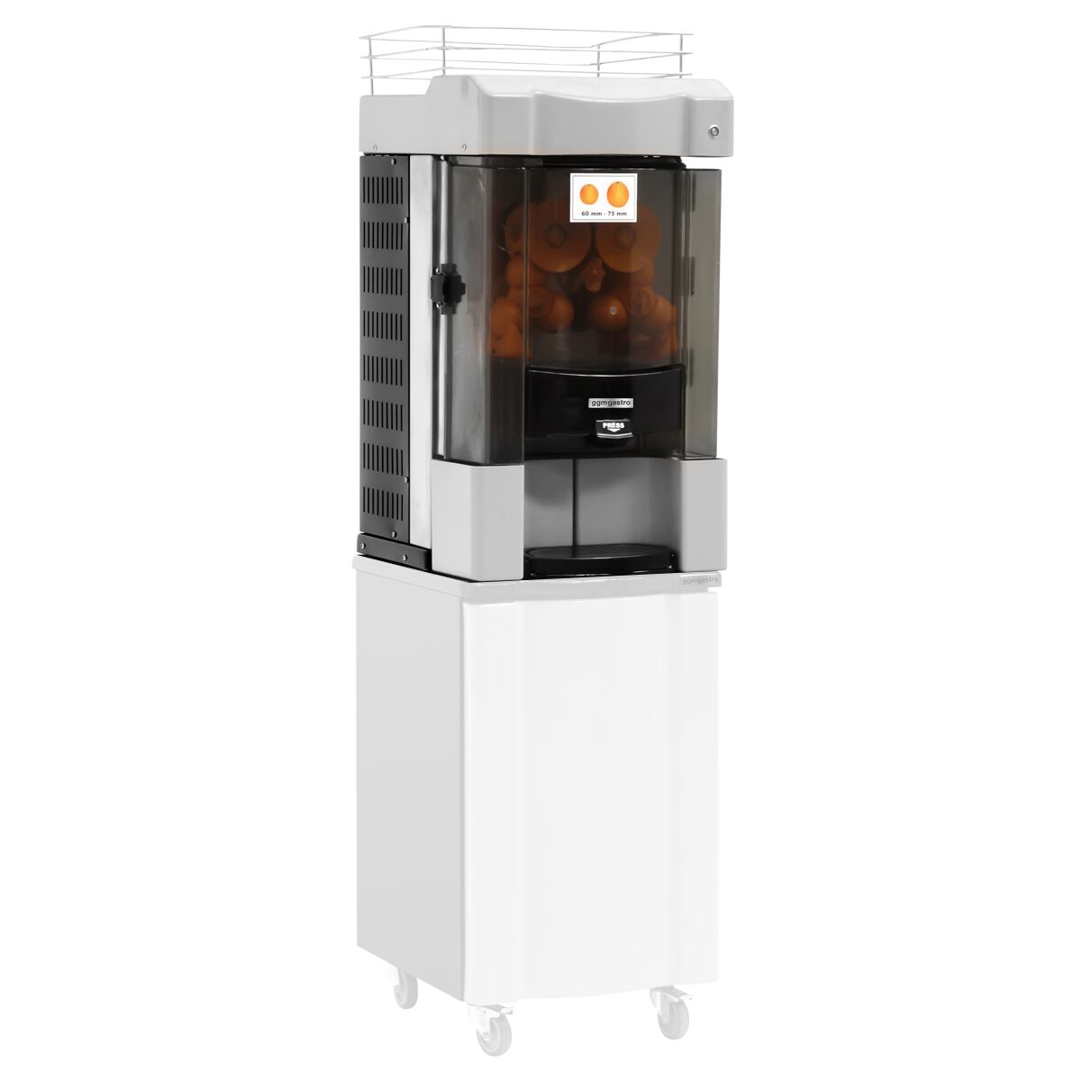 Automatic Orange Juicer - 370W - 75kg - with 25 oranges/min, orange size 60-75mm, automatic feed, ideal for self-service - Grey