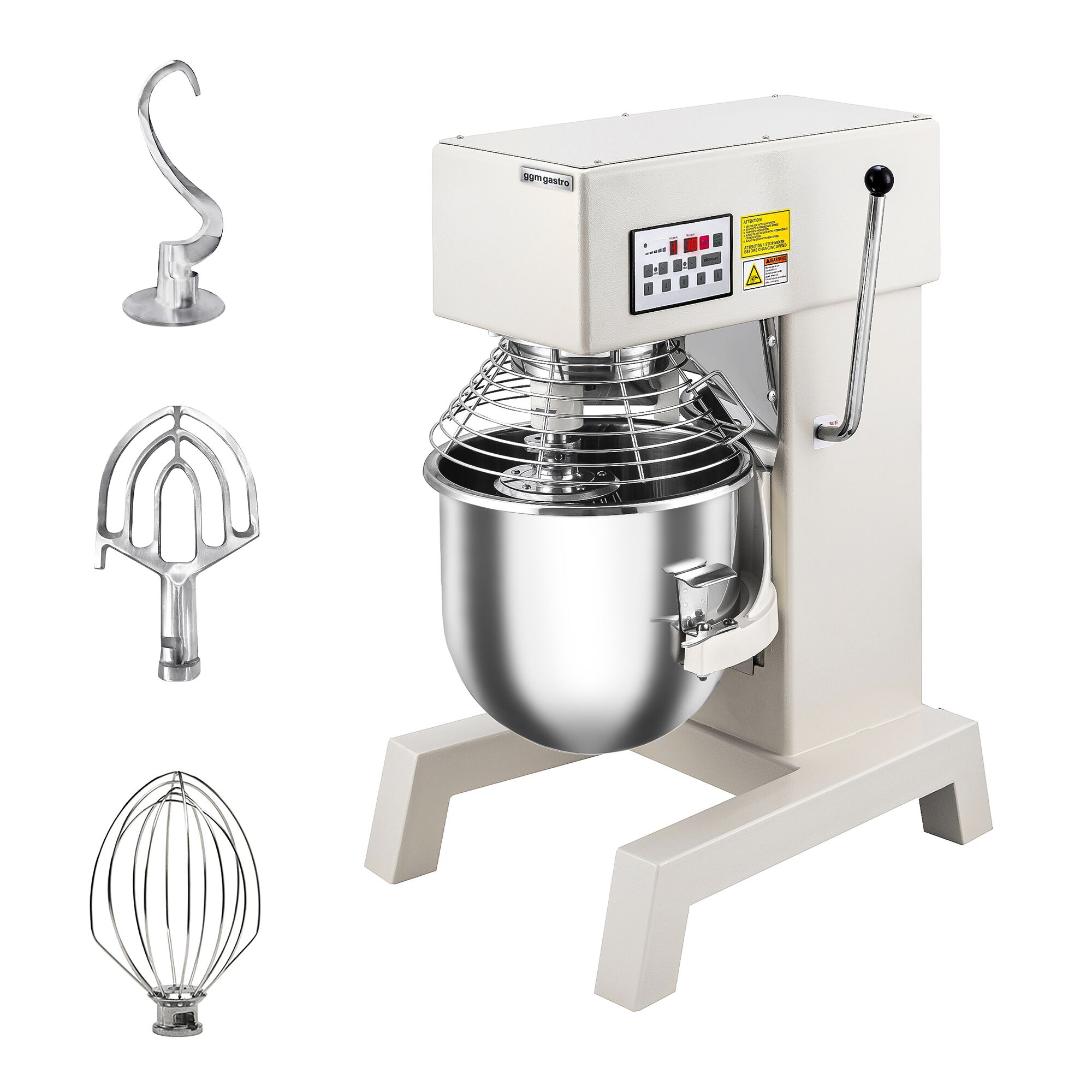 Batteur-mélangeur planétaire professionnel - 20L - 1,1kW - avec affichage, éclairage & 3 outils