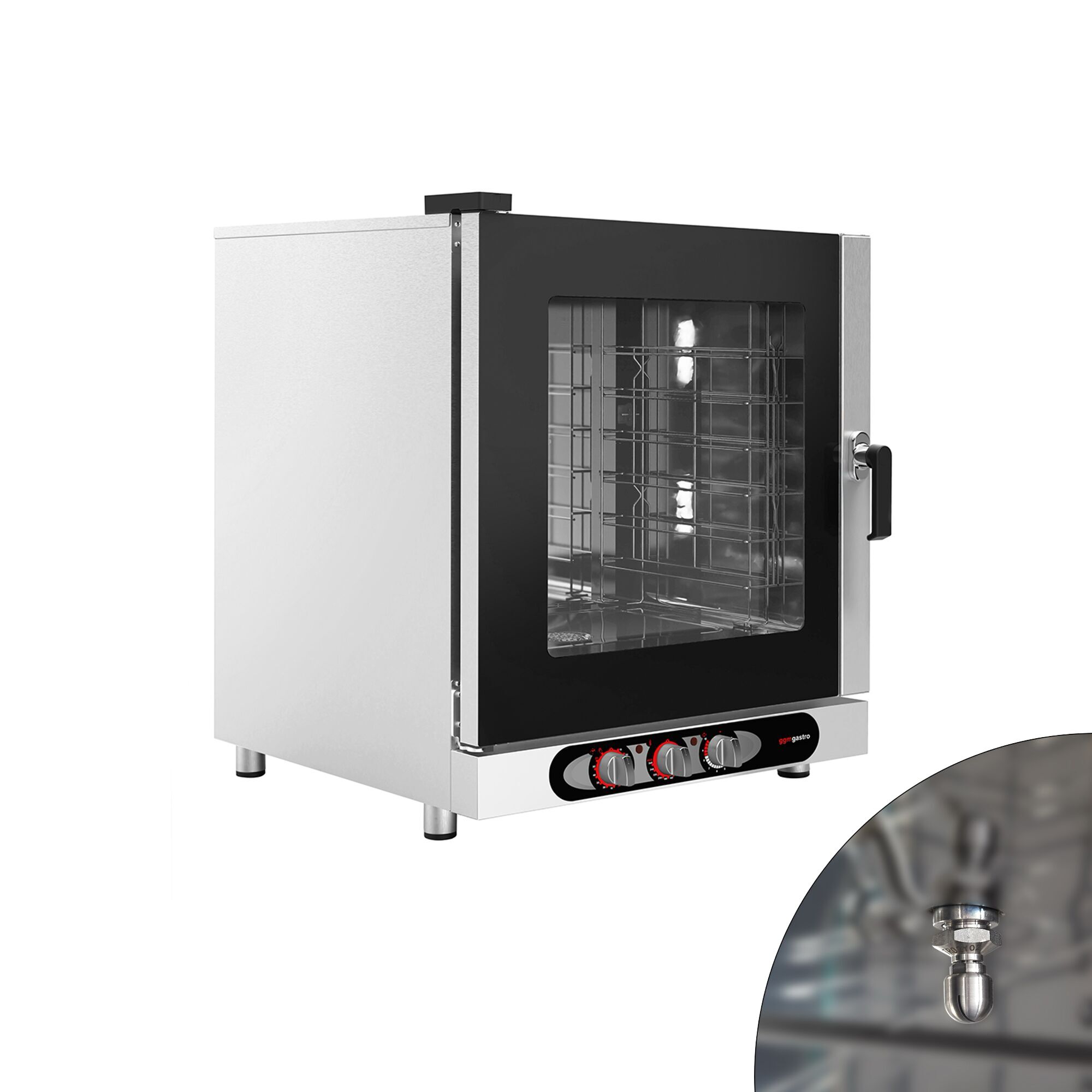 Electric Commercial Combi Oven - Manual Controls - 6x GN 1/1 or 6x EN 600x400 - incl. Condensate drip tray, Adjustable screw feet, Safety thermostat, Halogen lighting, Direct steam injection (adjustable), Humidity control, Preheat & cool-down functions