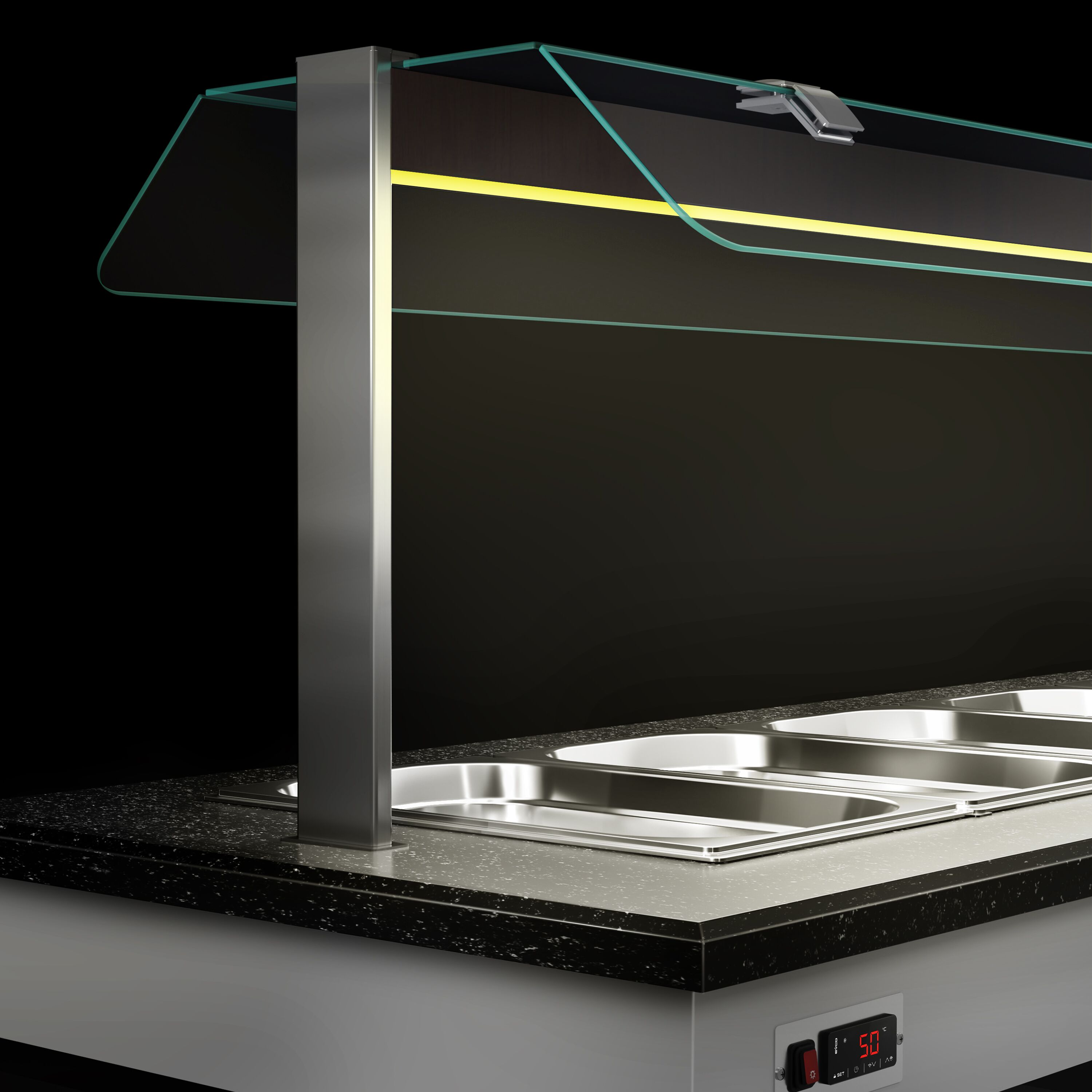 Buffet chaud DUBLIN - 2000mm - avec bain-marie - sur roulettes - pour 5x GN 1/1