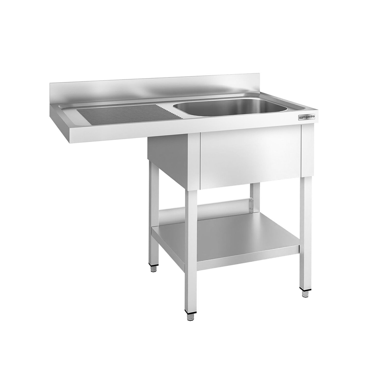 Plonge PREMIUM en acier inoxydable - 1200x700mm - 1 bac - égouttoir à gauche - avec espace lave-vaisselle - adossée/avec dosseret